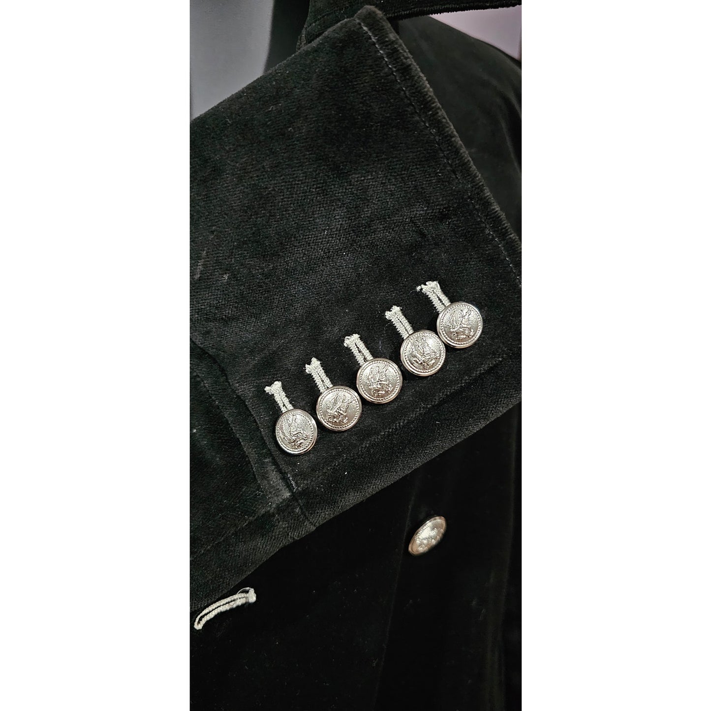 BURBERRY BLACK LABEL Velvet Napoleon Pea Coat Silver Button Men's
