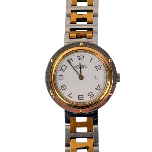Hermès Clipper vintage two-tone watch H-link stainless steel and gold-plated bracelet