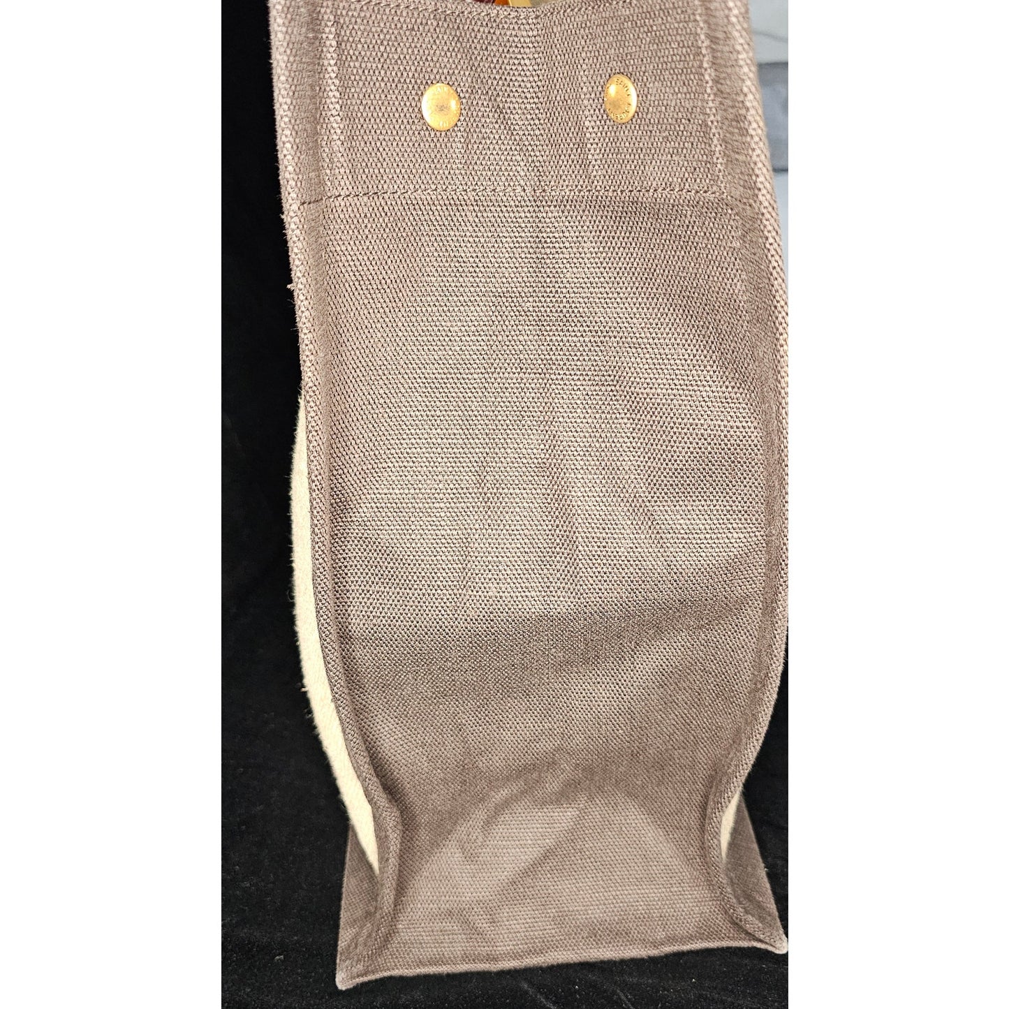 Saint Laurent Rive Gauche tote bag in natural linen and dark brown calfskin leather