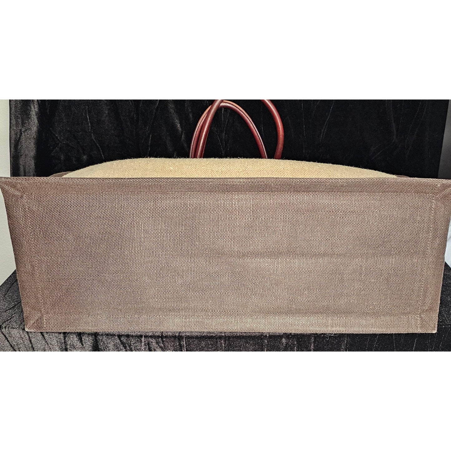 Saint Laurent Rive Gauche tote bag in natural linen and dark brown calfskin leather