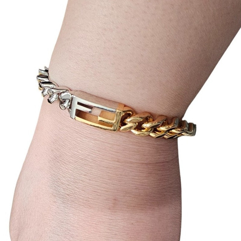 Fendi TIMELESS Baguette Palladium and Gold Colored Bracelet