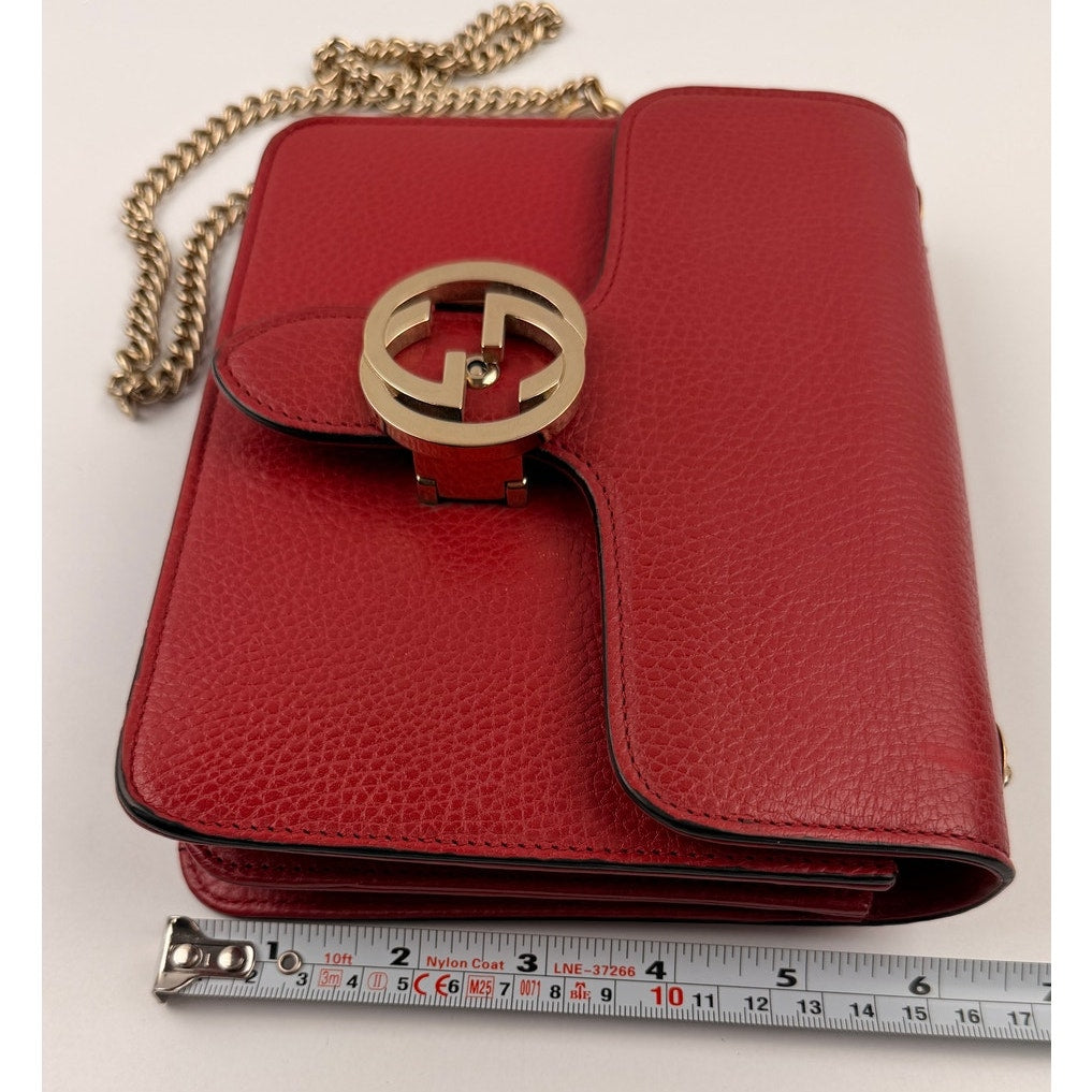 Gucci Interlocking G Leather Shoulder Bag Red