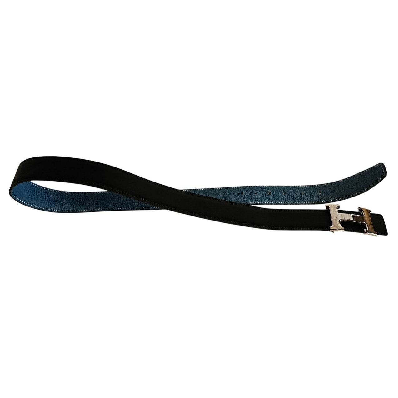 Hermès H-belt reversible black and blue jean Togo box calf leather strap