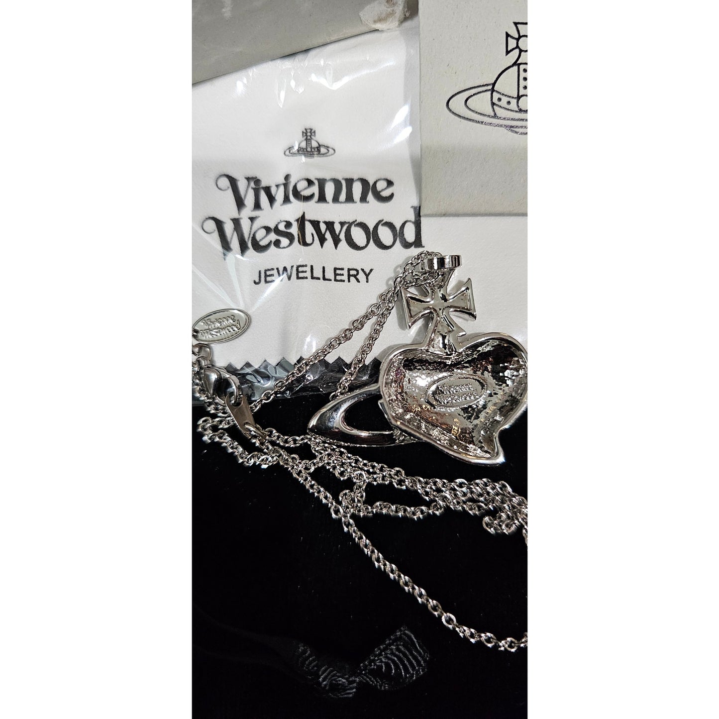 Vivienne Westwood Necklace Large Orb Heart Silver Black