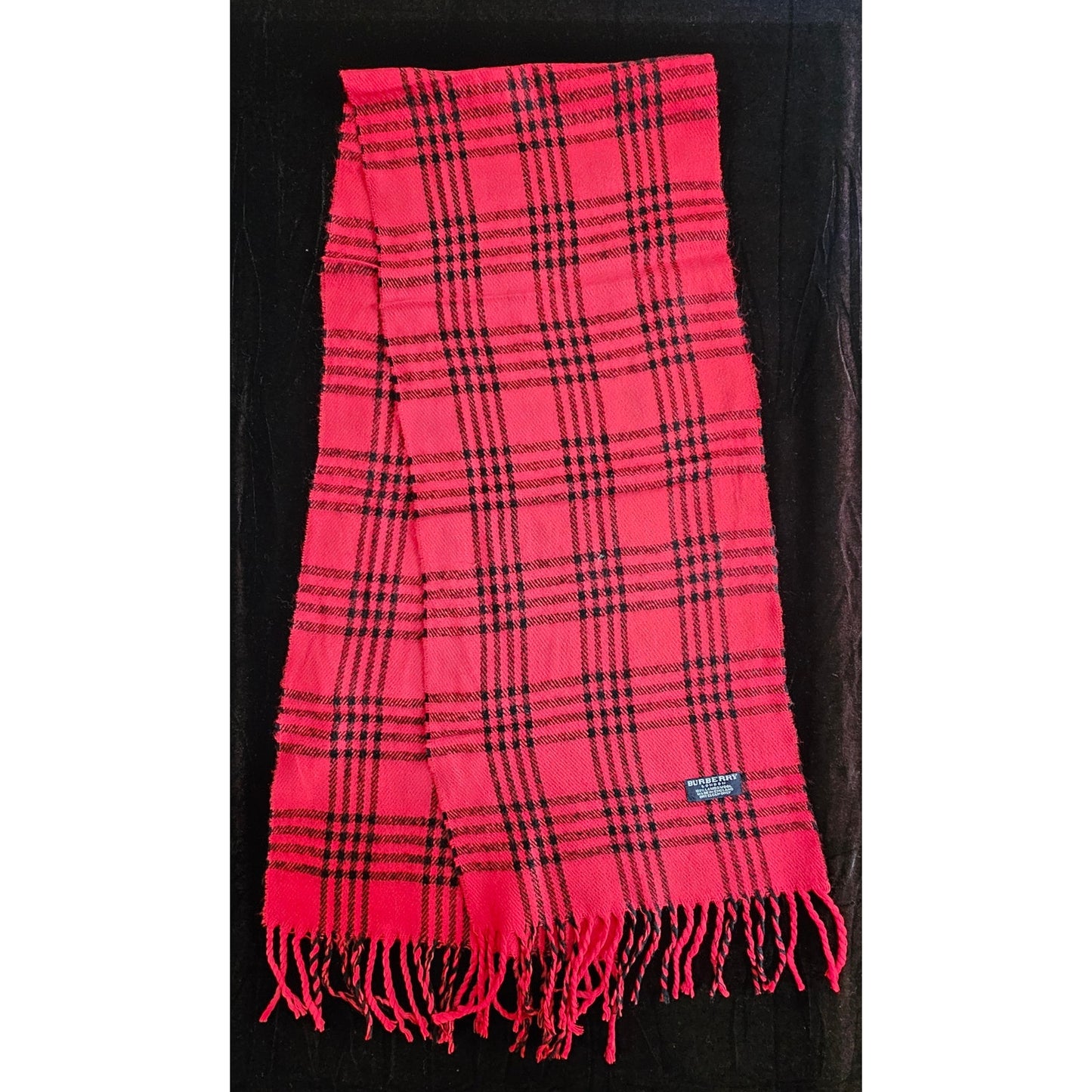 BURBERRYs of London 100% Lambswool RED Scarf Shawl Nova Check Vintage Made In England