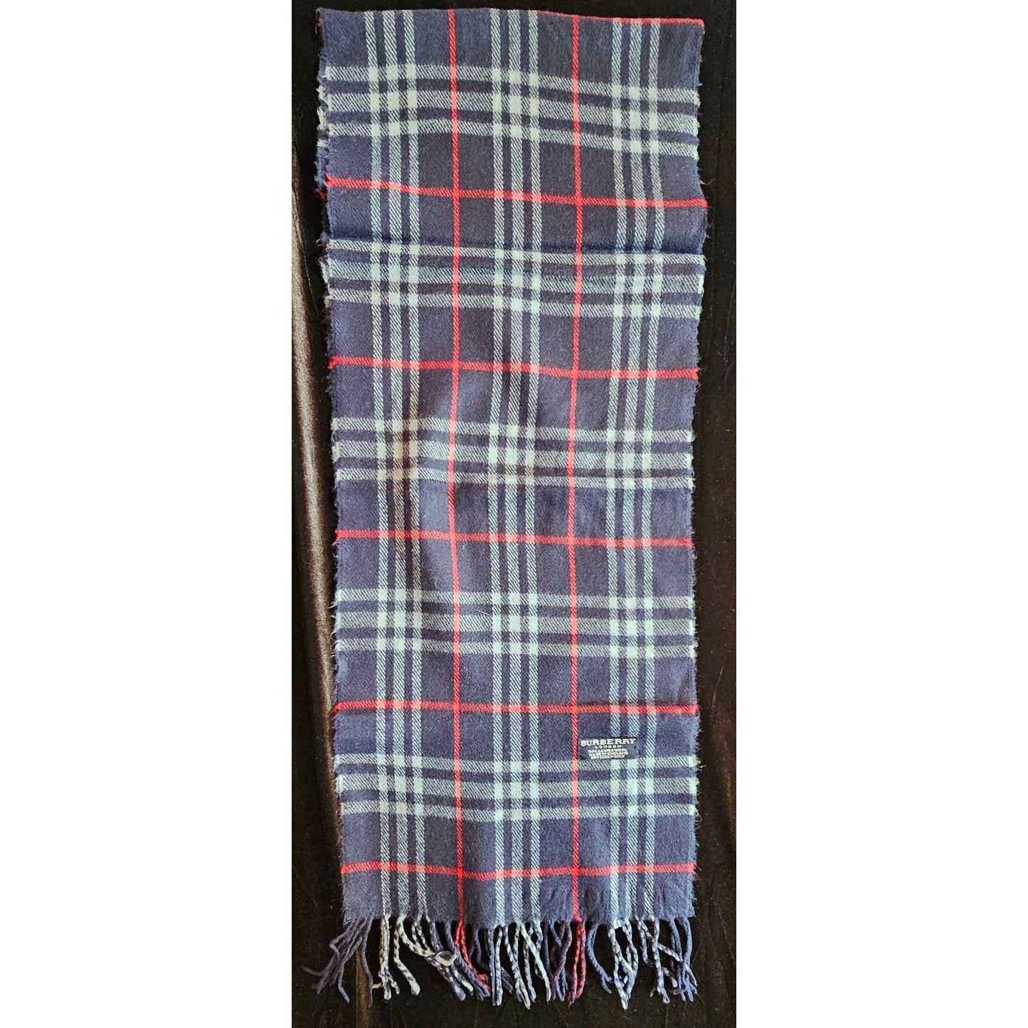 BURBERRYs of London 100% Lambswool Blue & Red Scarf Nova Check Vintage Made In England