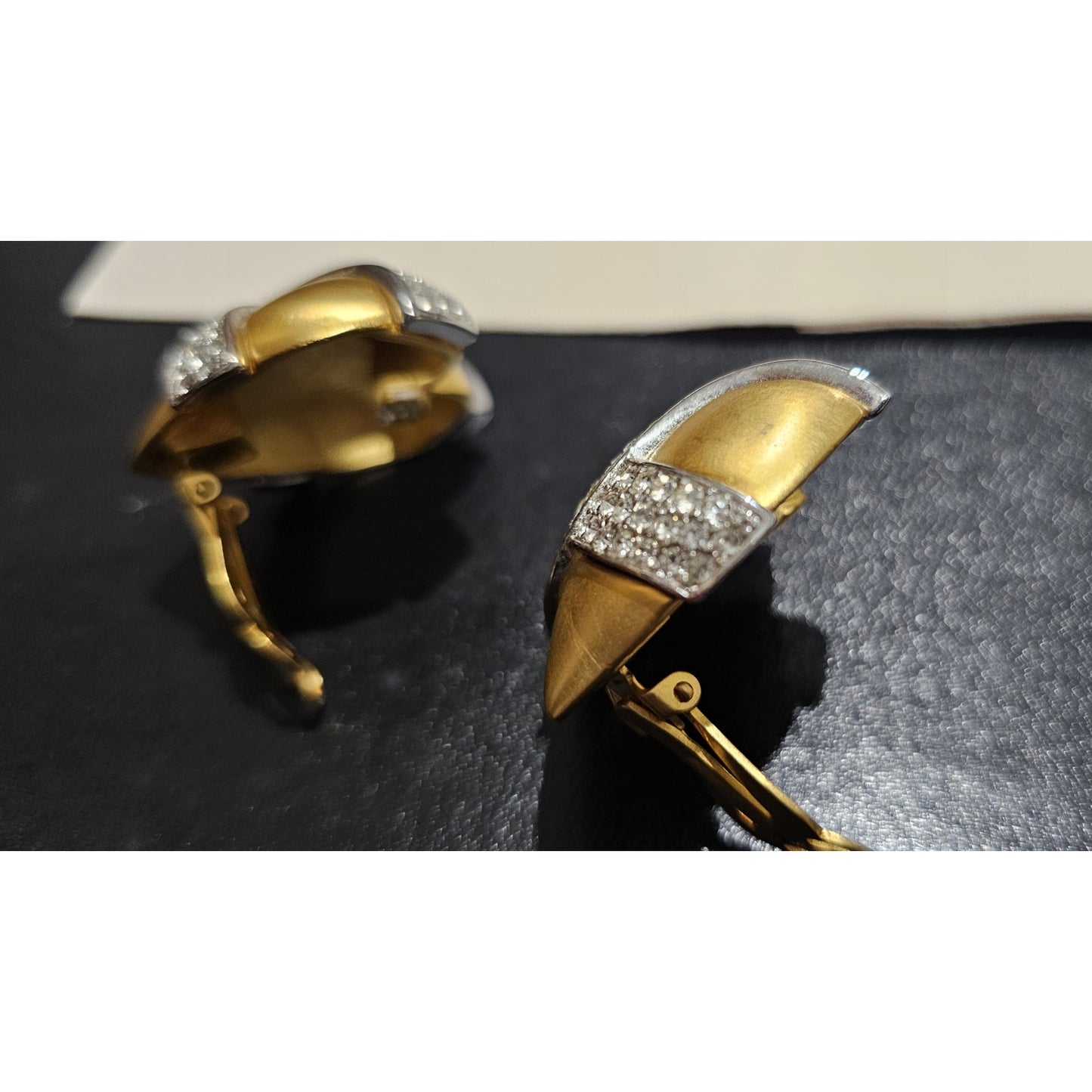 1980s Signed Givenchy Goldtone Pavé Clear Rhinestone X Heart Clip-on Earrings