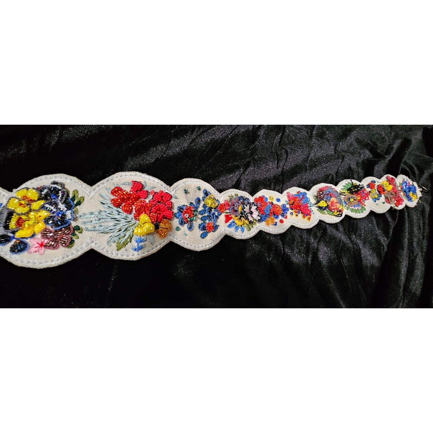 Fendi Multicolor Embroidered Beads Floral Shoulder Strap / Guitar Strap