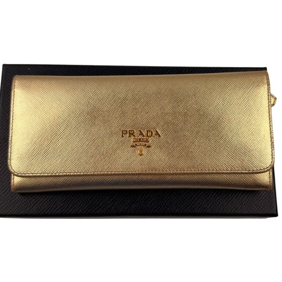 Prada Saffiano Metallic Leather Continental Wallet in gold