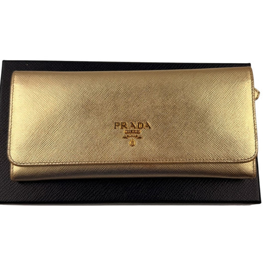 Prada Saffiano Metallic Leather Continental Wallet in gold