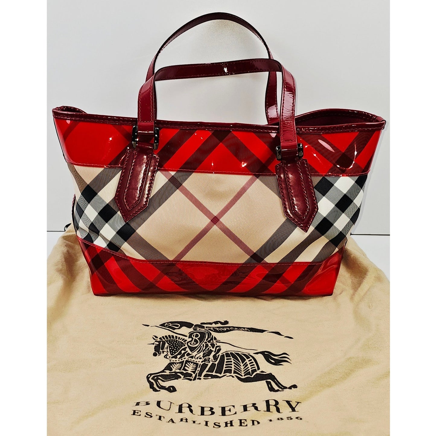 Burberry Red Nova Check Coated Canvas/Vinyl Tote