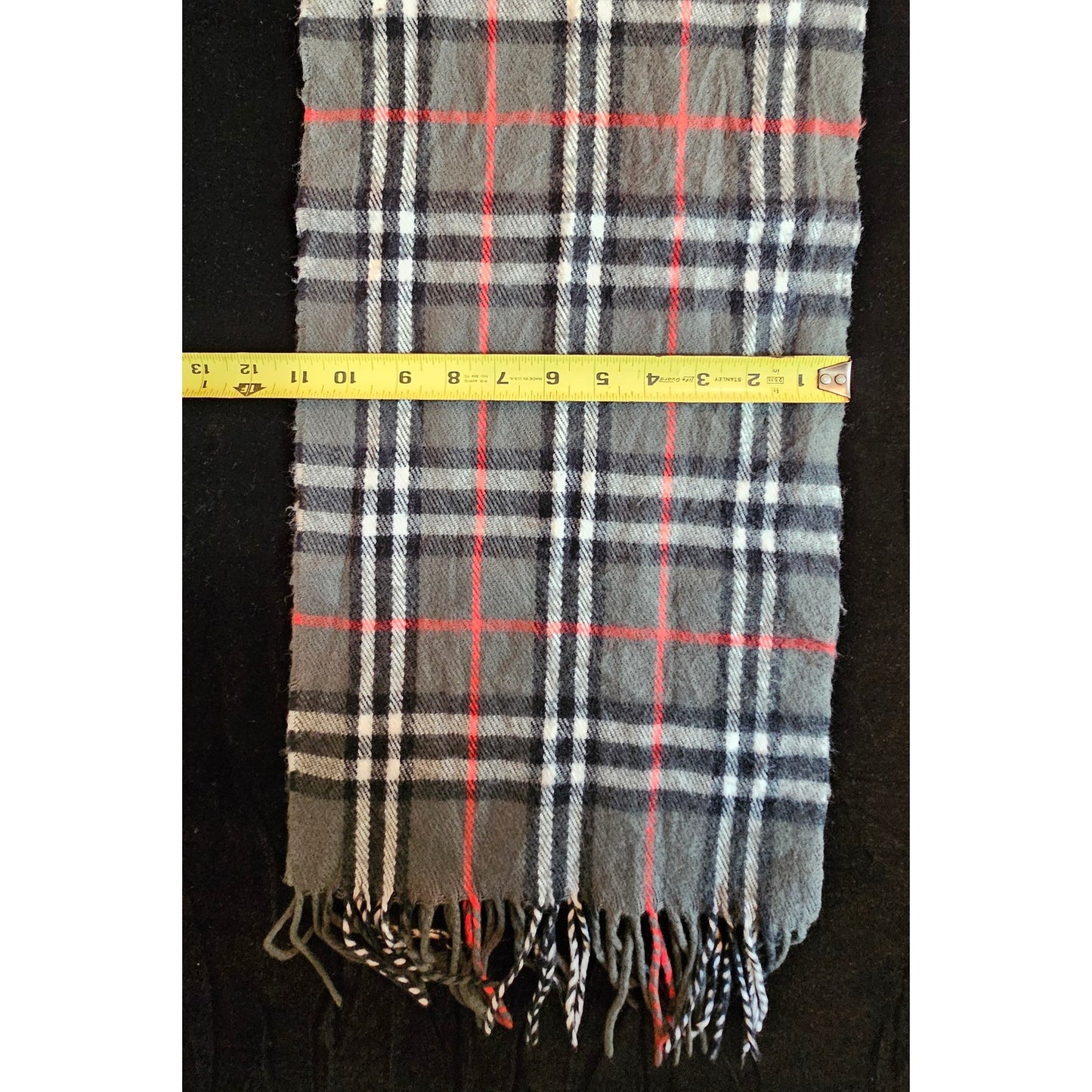 BURBERRYs of London 100% Lambswool Gray Scarf Shawl Nova Check Vintage Made In England