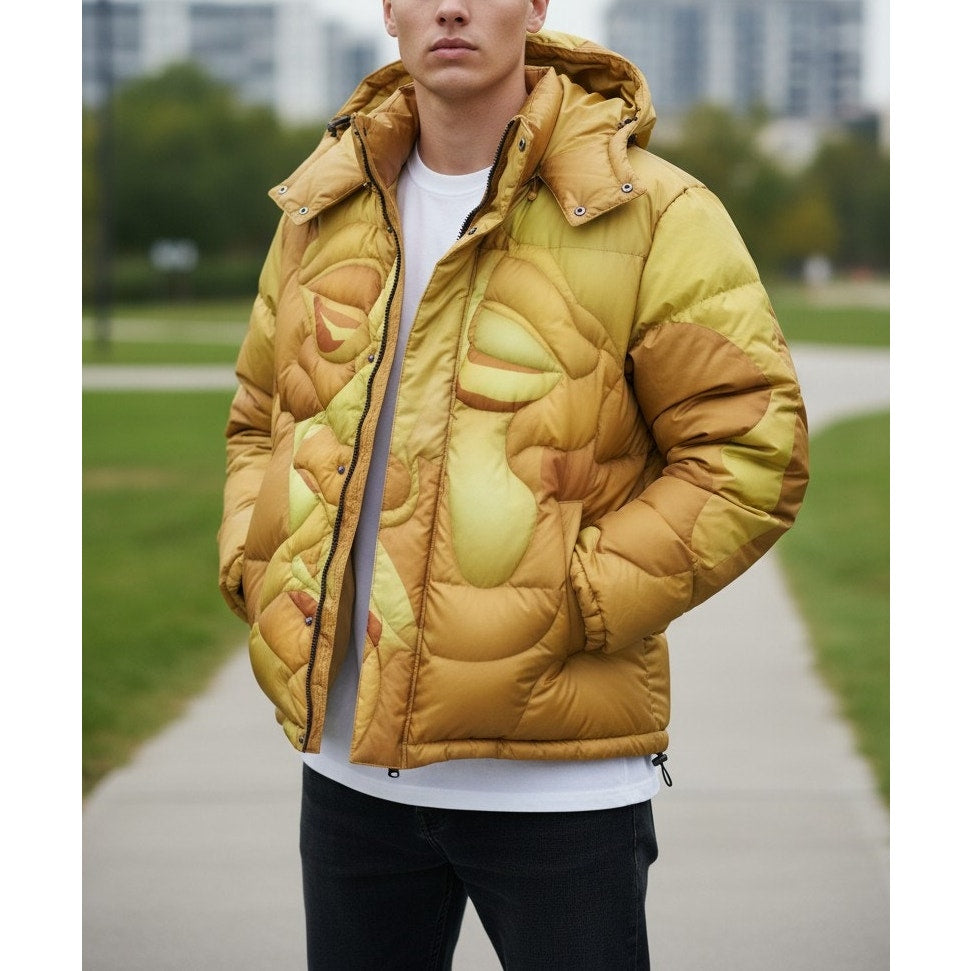 KidSuper Kissing Puffer Gold with Detachable Hood