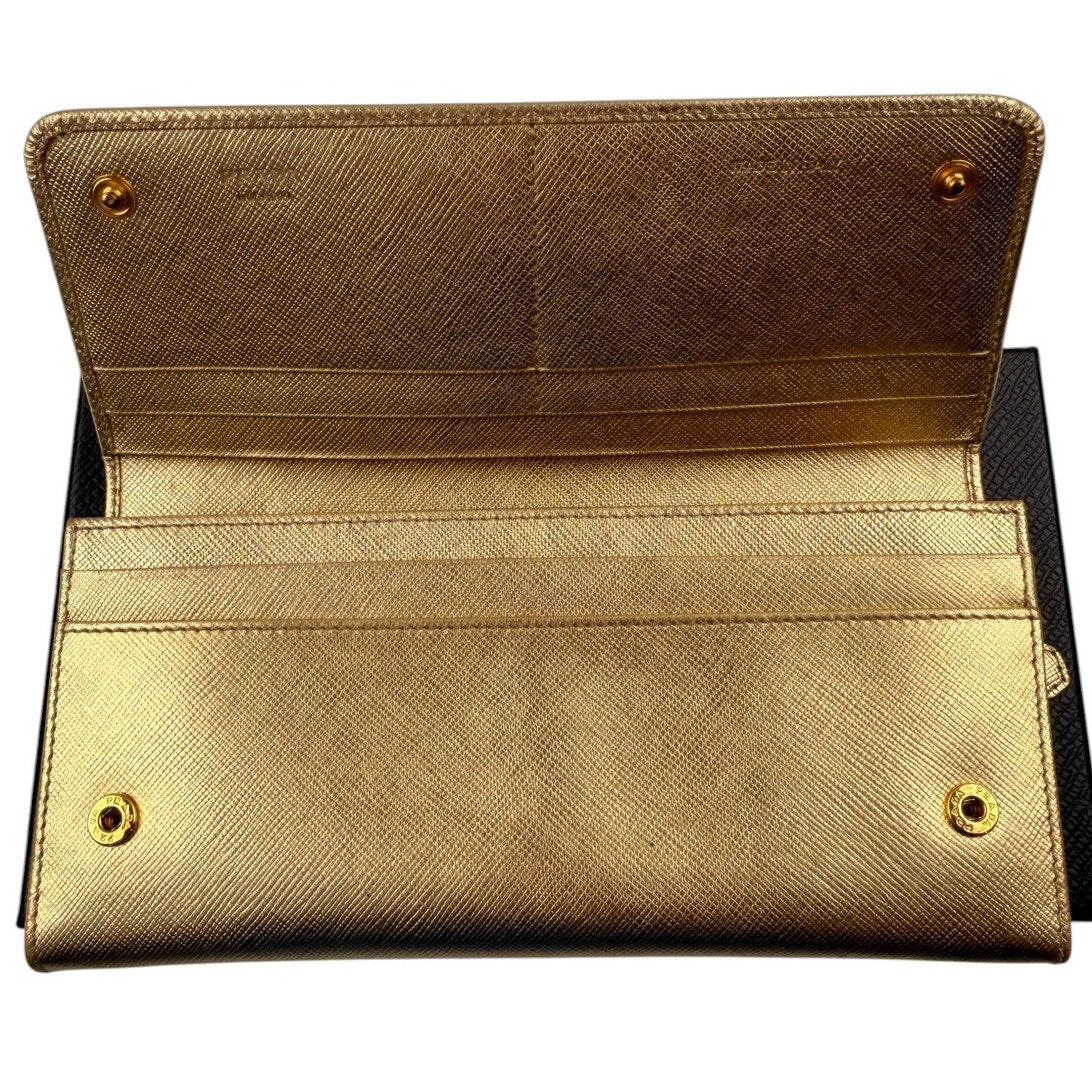 Prada Saffiano Metallic Leather Continental Wallet in gold