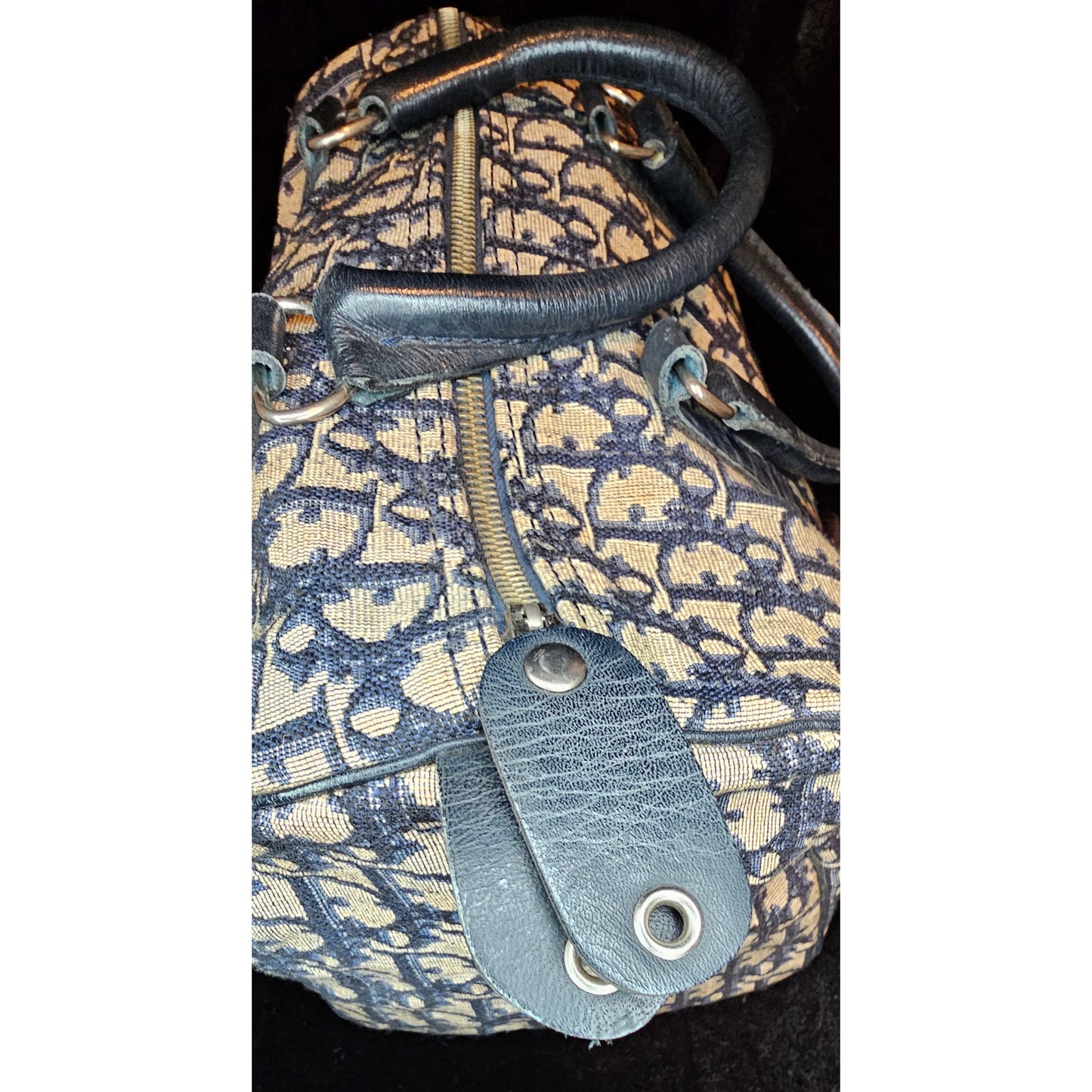 Christian Dior Vintage  Trotter Boston bag in navy blue canvas with leather trim