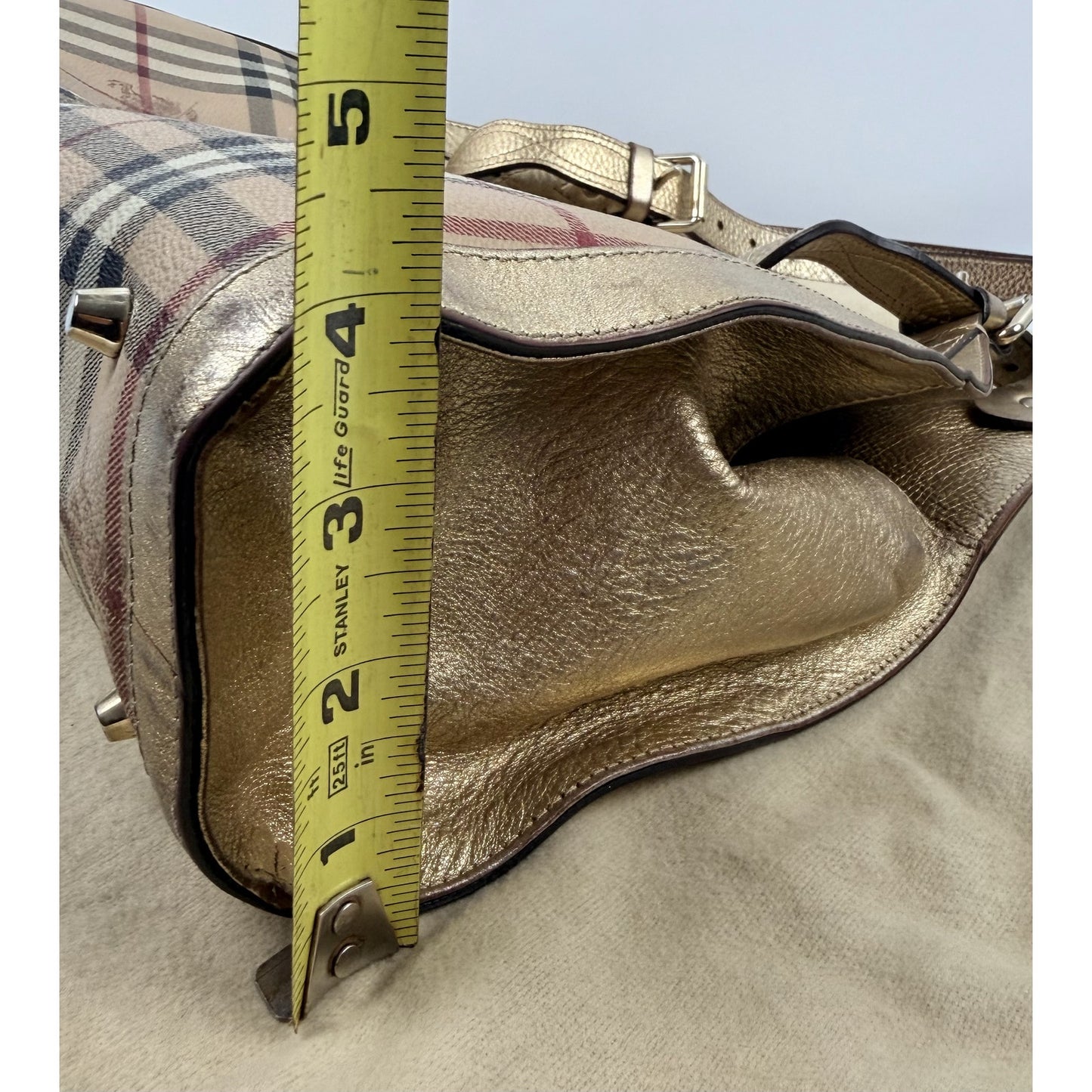Burberry Burberry Haymarket Check Gold Coated Canvas Shoulder Bag