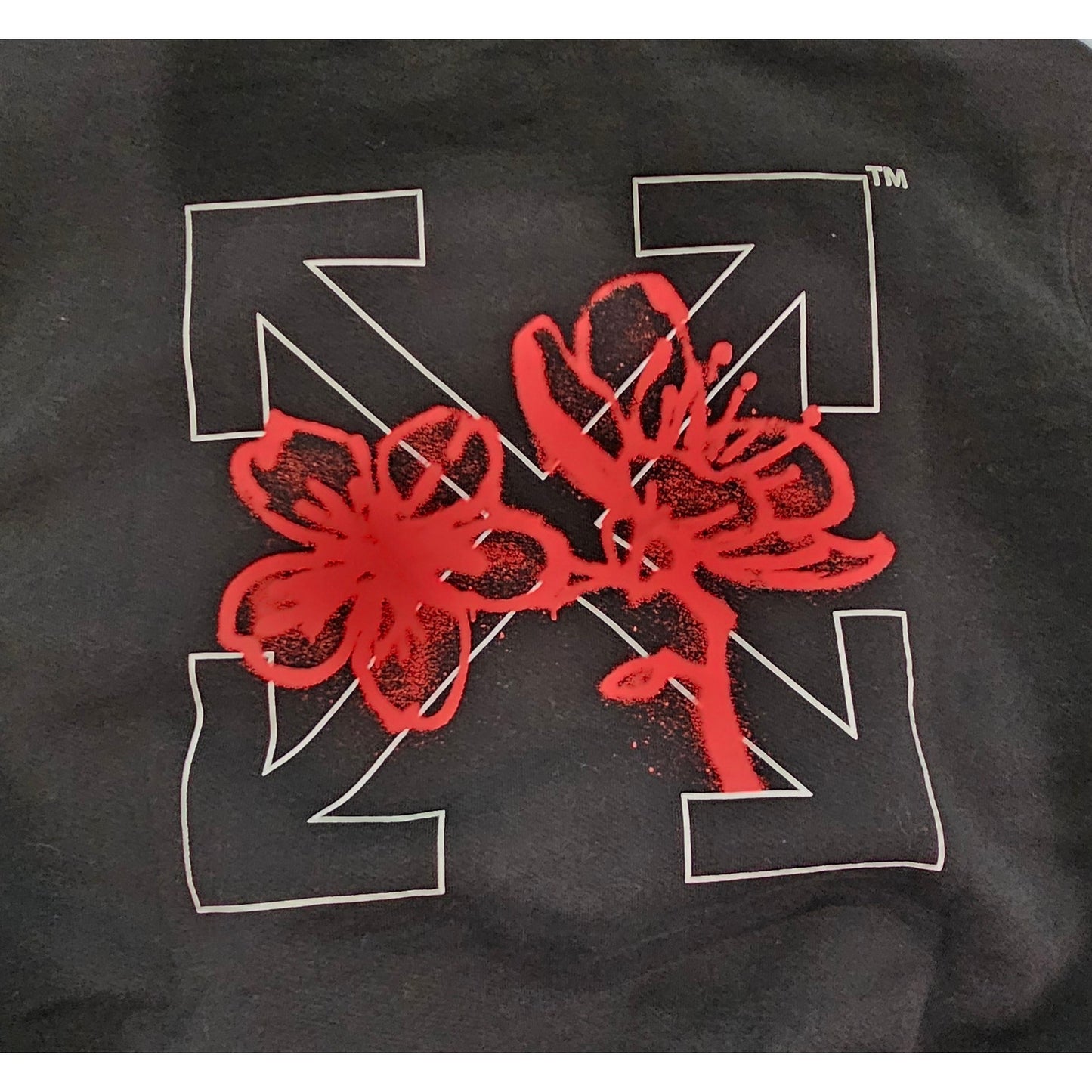 Off White Black Hoodie with Red Floral Design NWT S
