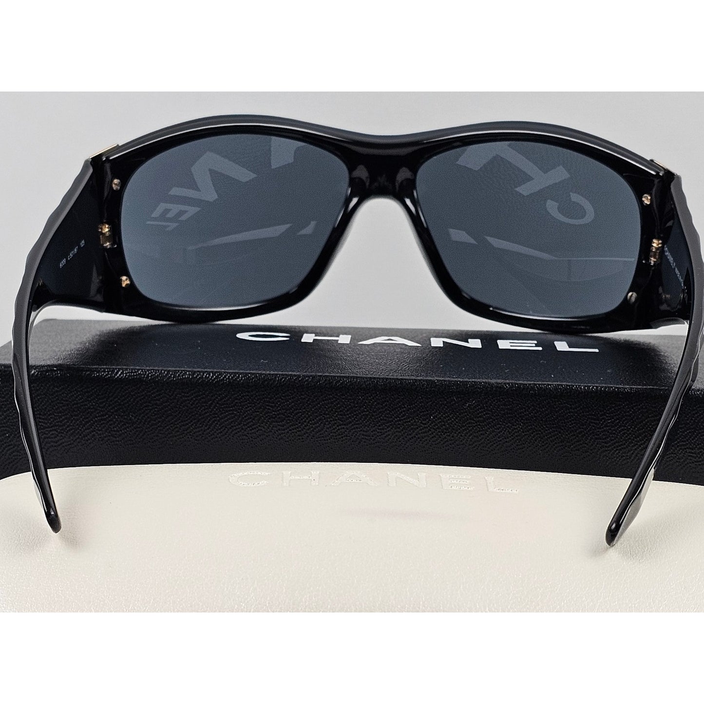 Chanel black 6009 Shield Sunglasses with gold detail