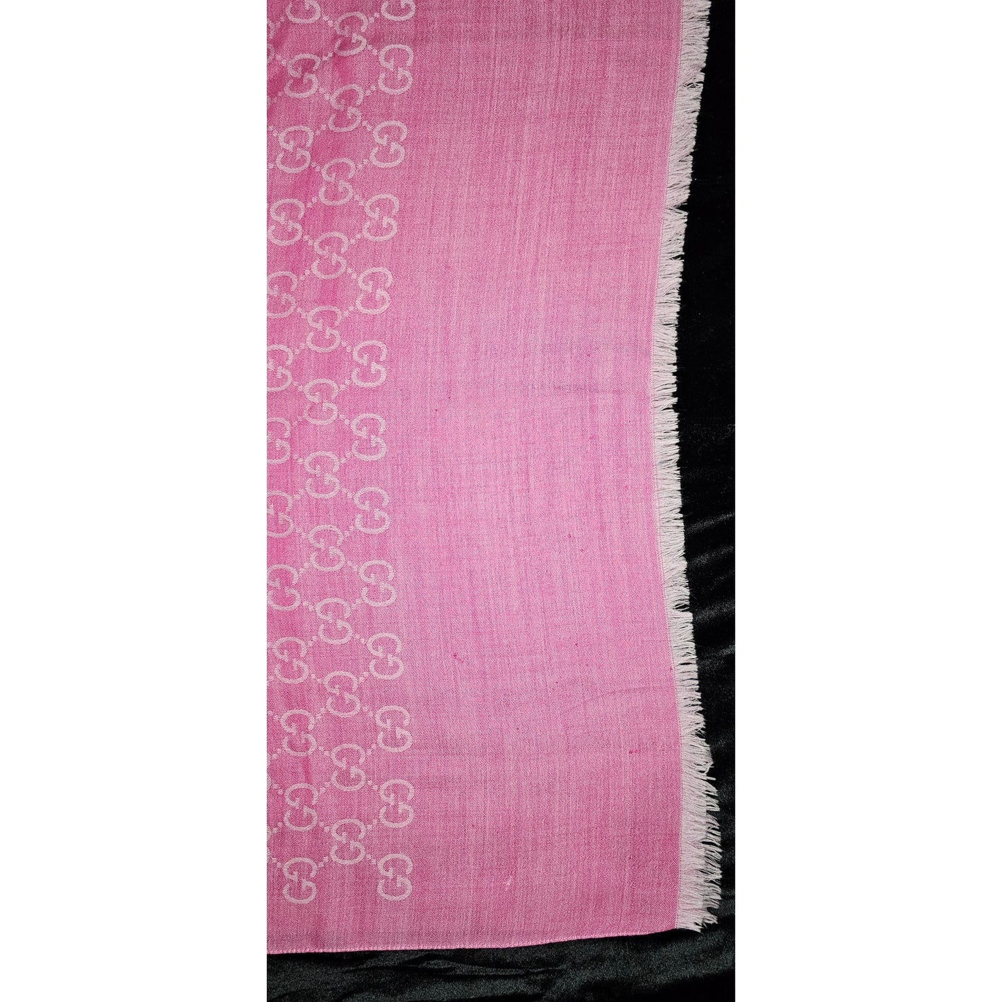 GUCCI Pink Jacquard Logo GG Wool Silk Scarf