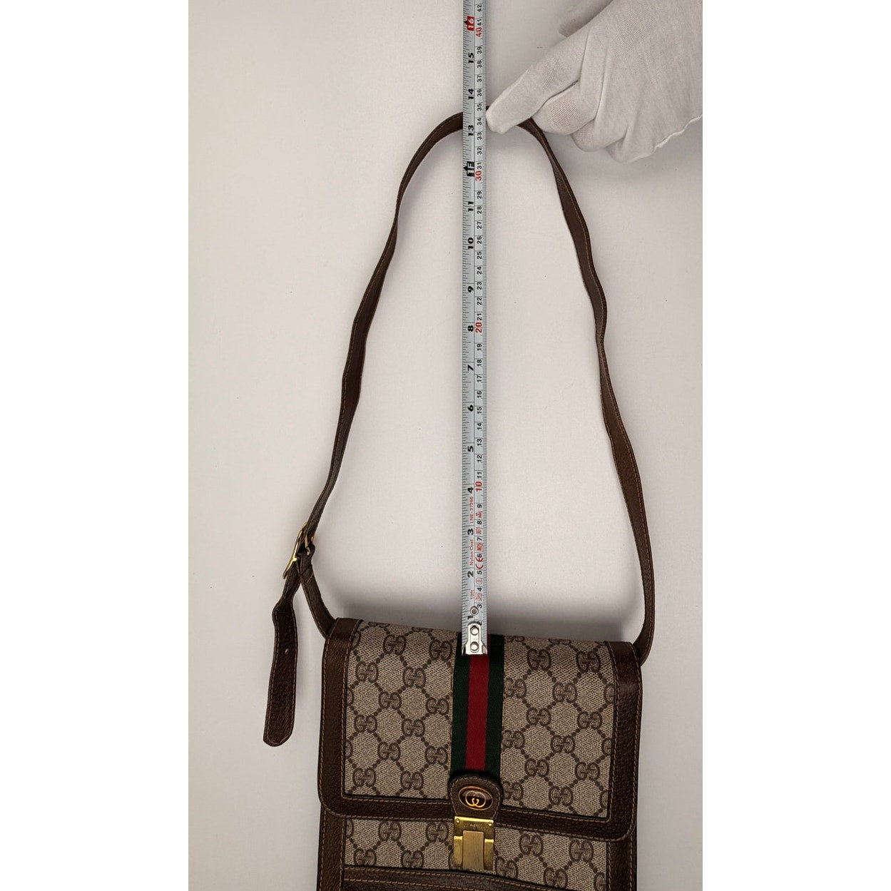 Gucci Vintage Vertical Canvas Shoulder Bag with Monogram and Stripes