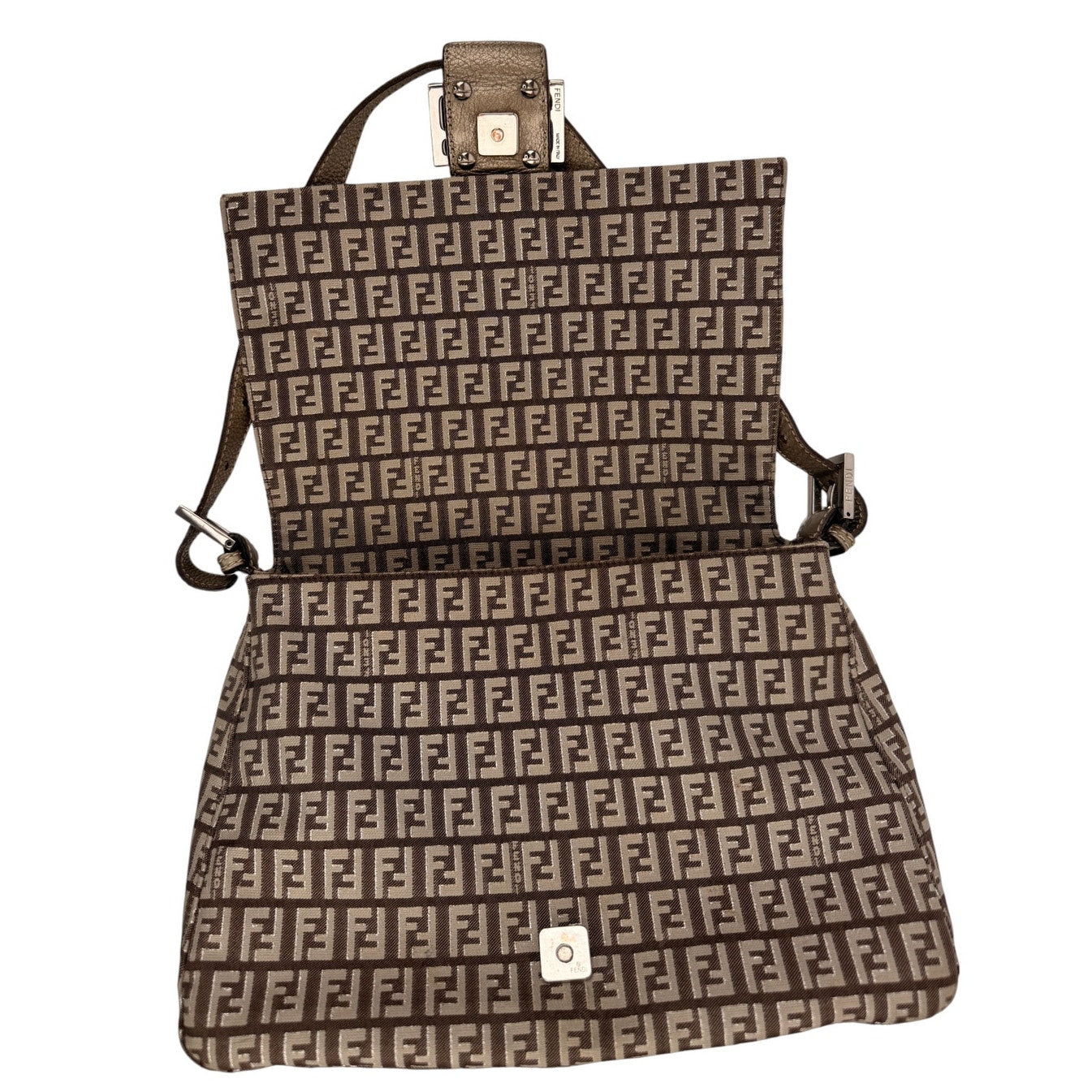 Fendi Beige/Brown Zucchino Fabric and Leather Mama Baguette Bag