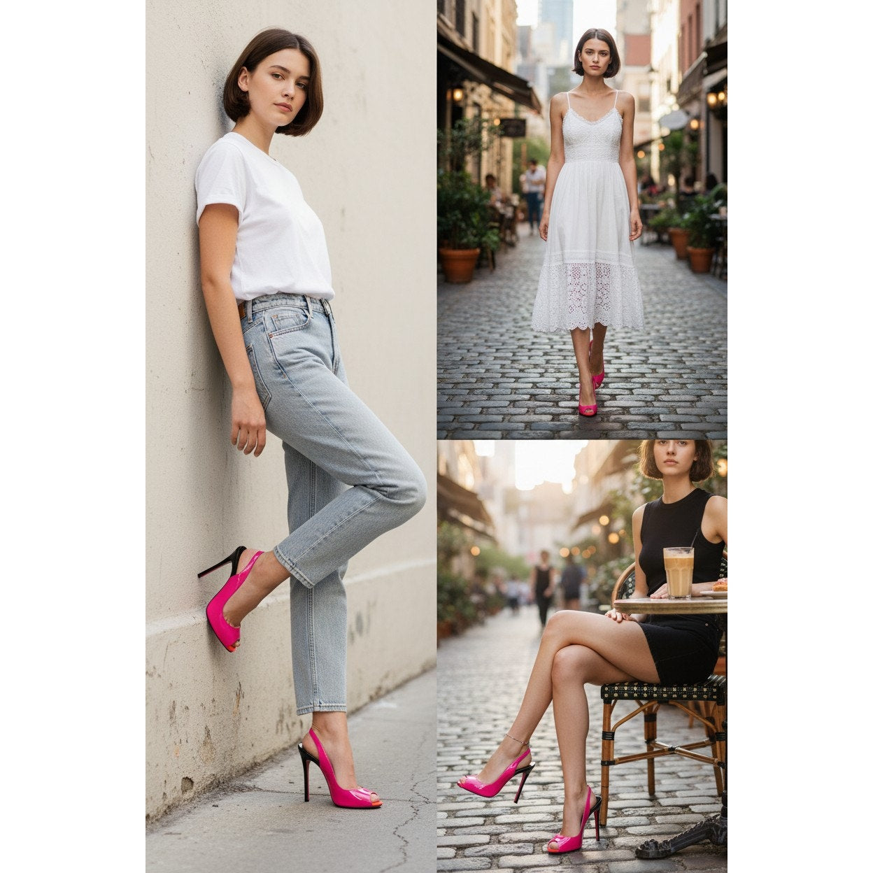 Christian Louboutin Flo slingback pump in hot pink patent leather with an orange platform and black heel