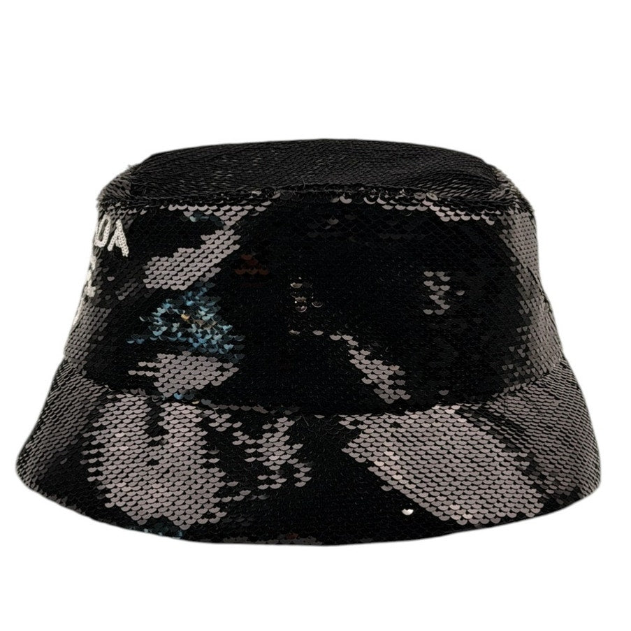 Prada logo-embellished sequined black bucket hat -LARGE