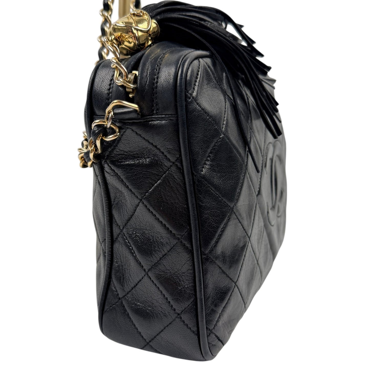 Chanel Black Quilted Leather Tassel Camera Bag