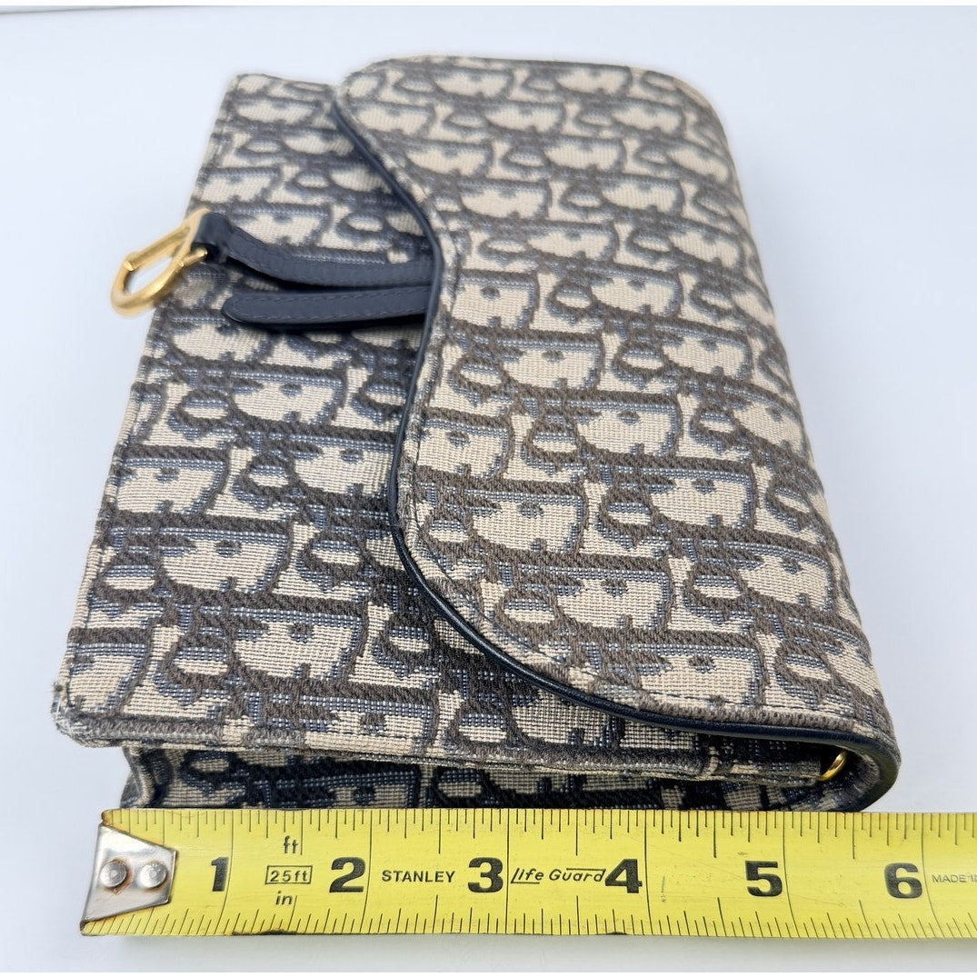 Christian Dior Medium Saddle Pouch with Chain in Blue Dior Oblique Jacquard