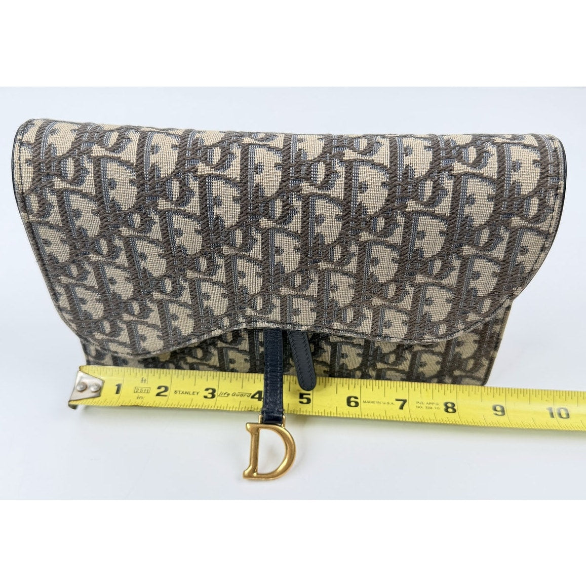 Christian Dior Medium Saddle Pouch with Chain in Blue Dior Oblique Jacquard