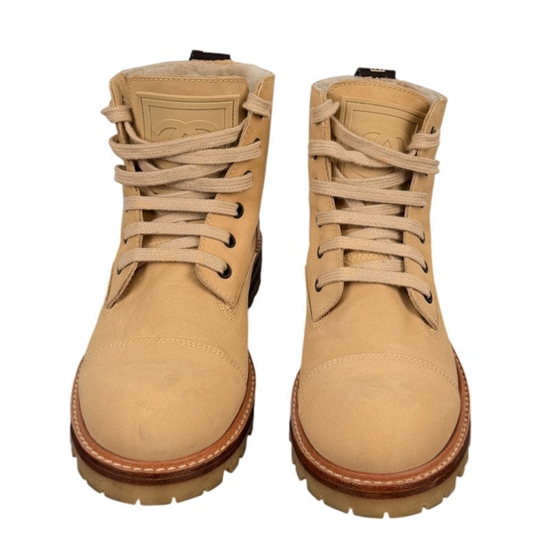 Chanel lace-up ankle boots Beige Sz 36