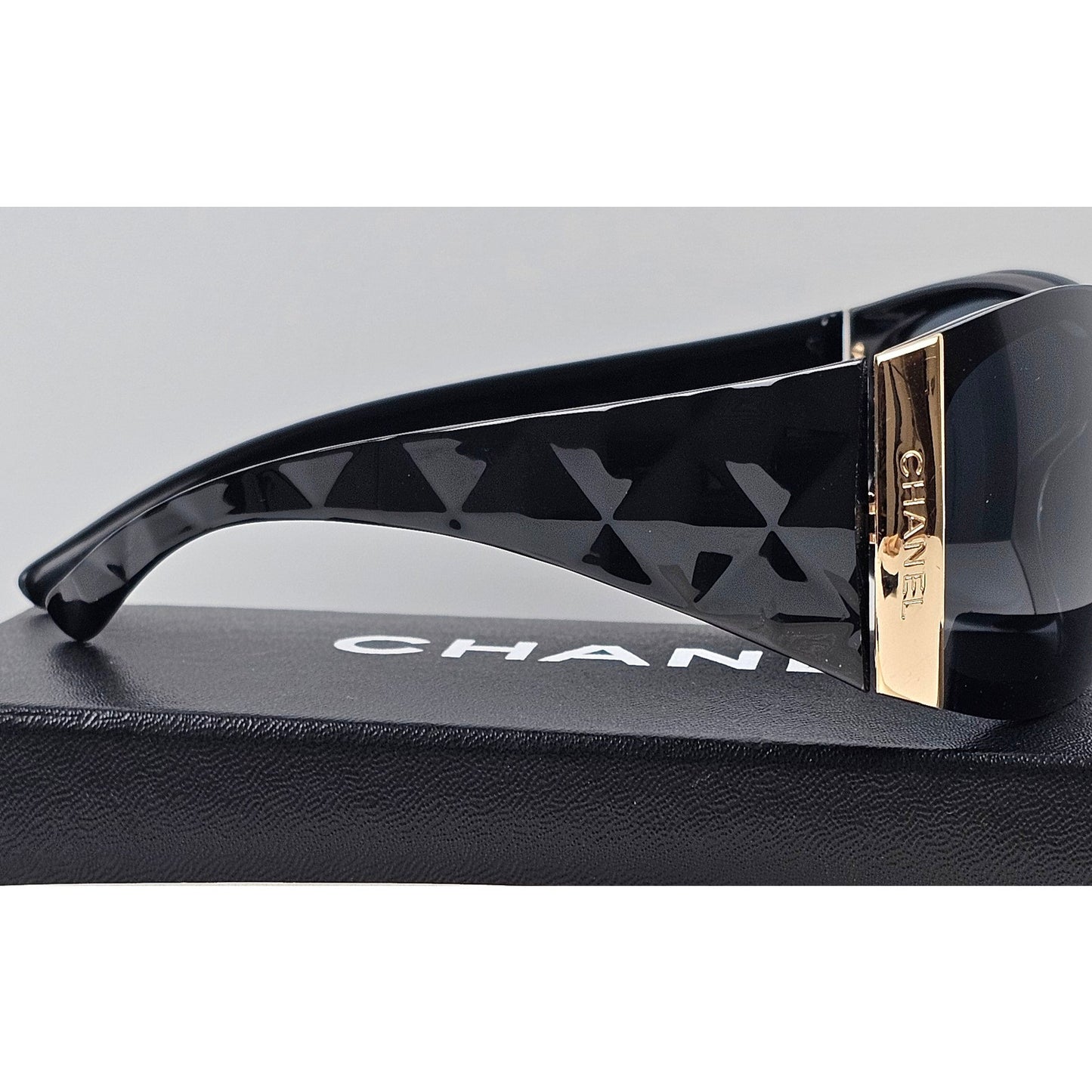 Chanel black 6009 Shield Sunglasses with gold detail