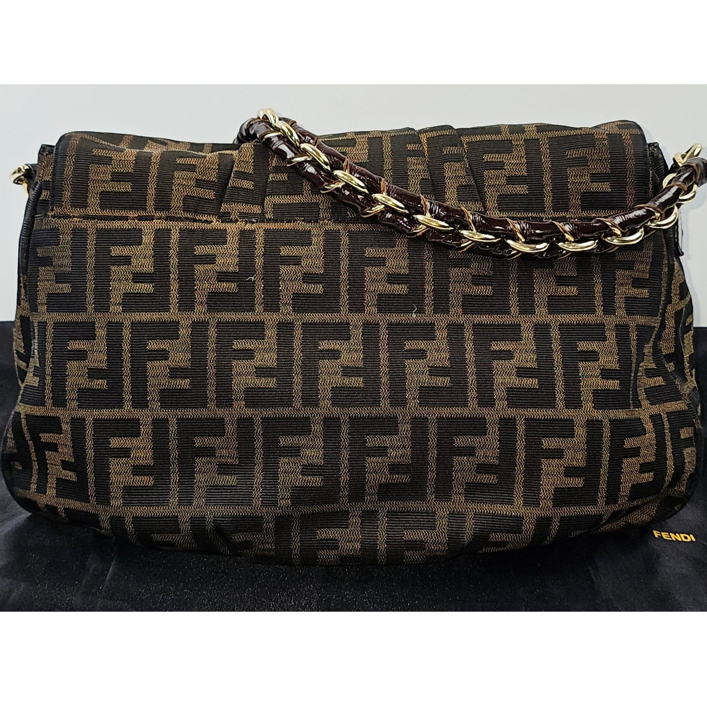Fendi Tobacco Zucca Print Canvas Mia Flap Shoulder Bag