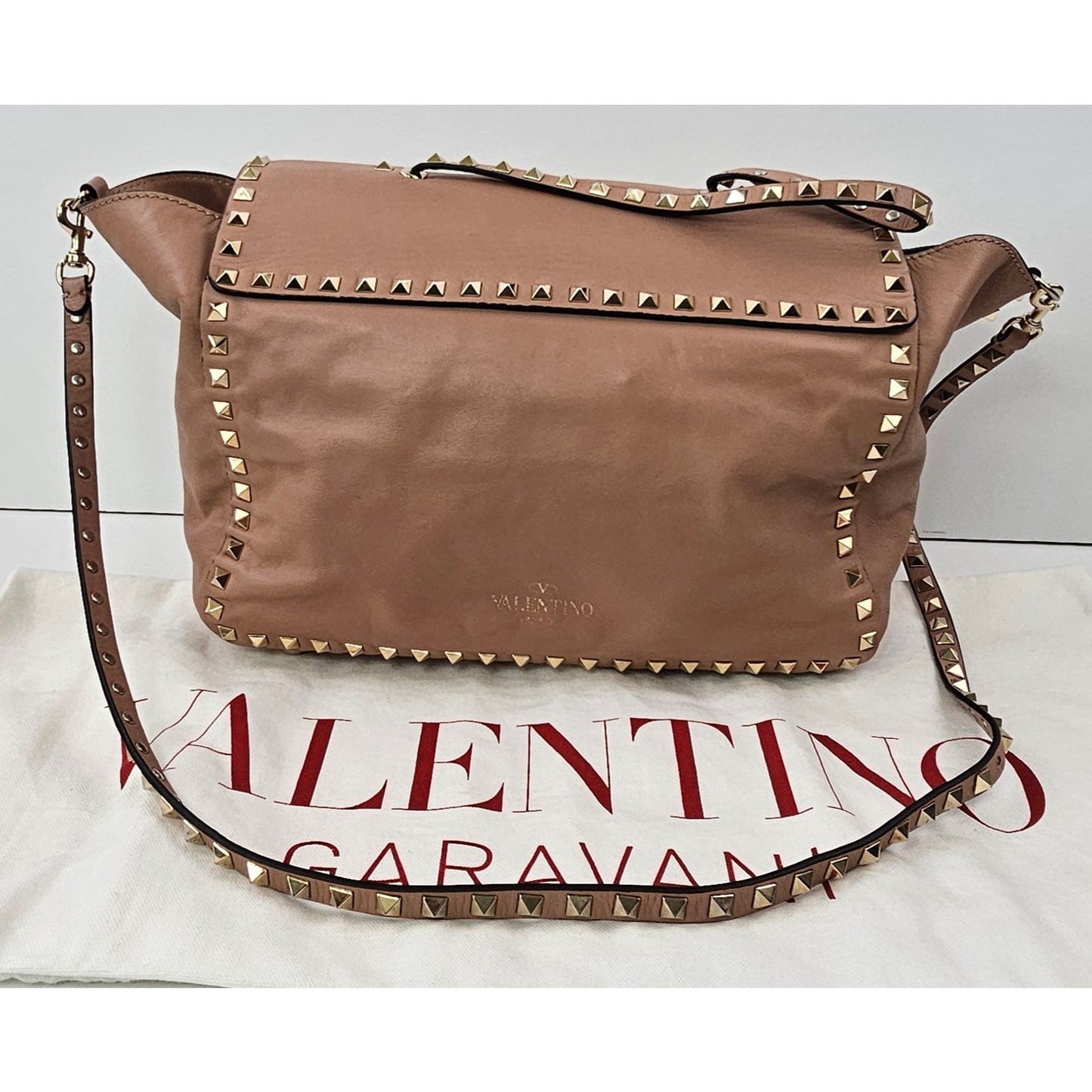 Valentino Taupe Leather Rockstud Crossbody Bag