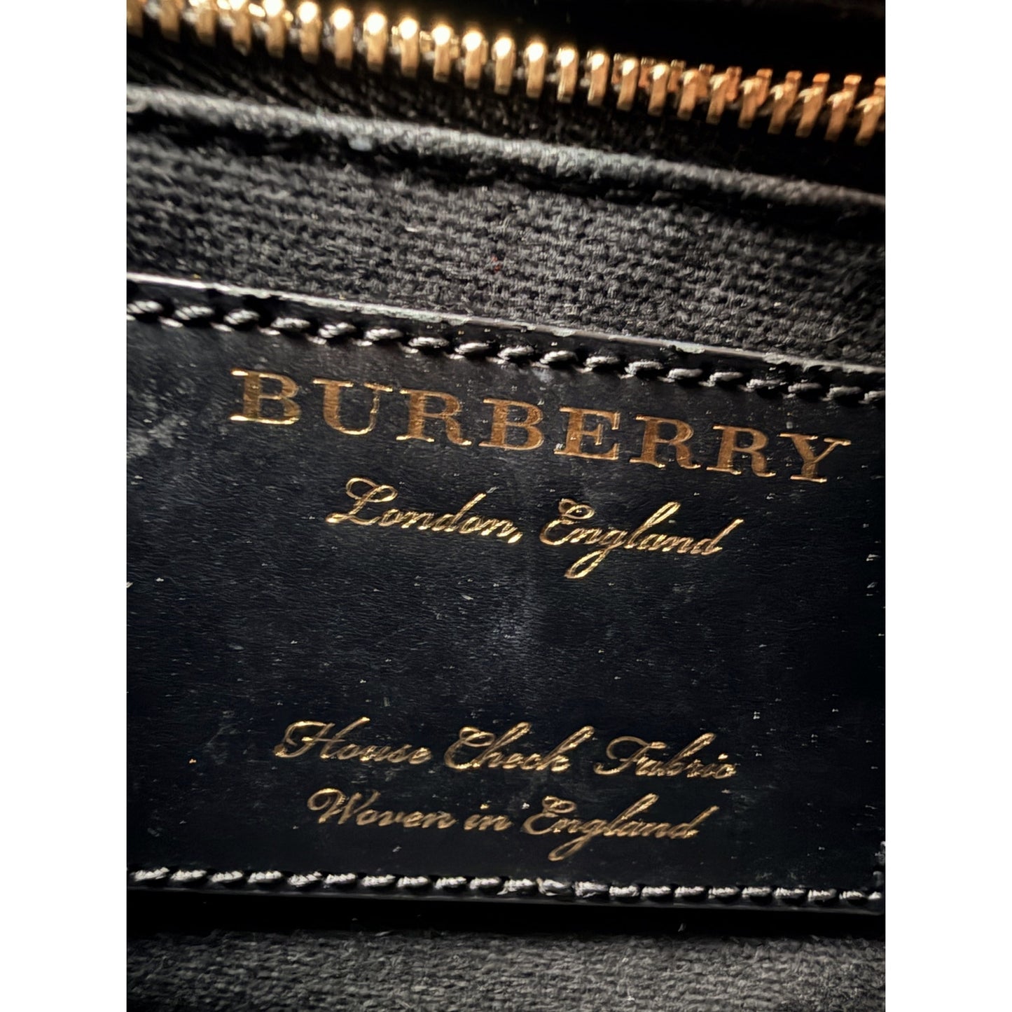 Burberry Banner Tote Leather and House Check Canvas Small