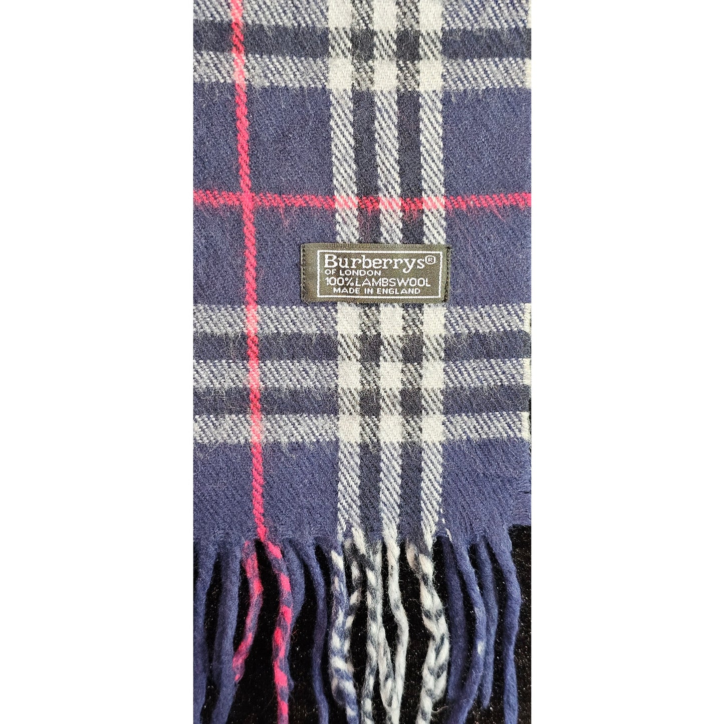 BURBERRYs of London 100% Lambswool Blue Scarf Shawl Nova Check Vintage Made In England