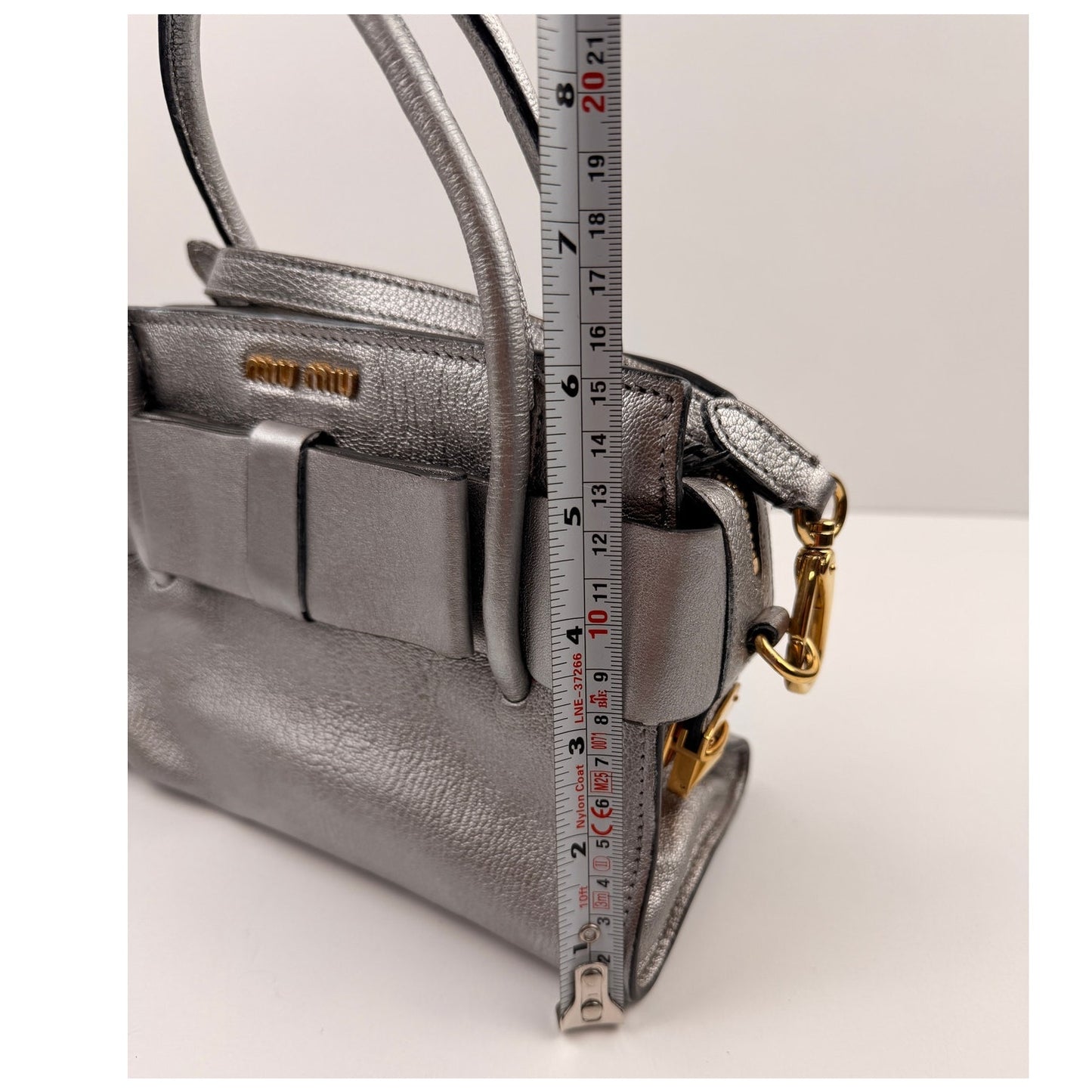 Miu Miu Silver Small Madras Bow-Embellished Tote