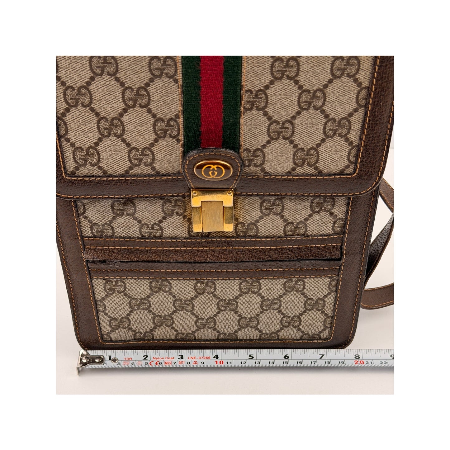 Gucci Vintage Vertical Canvas Shoulder Bag with Monogram and Stripes