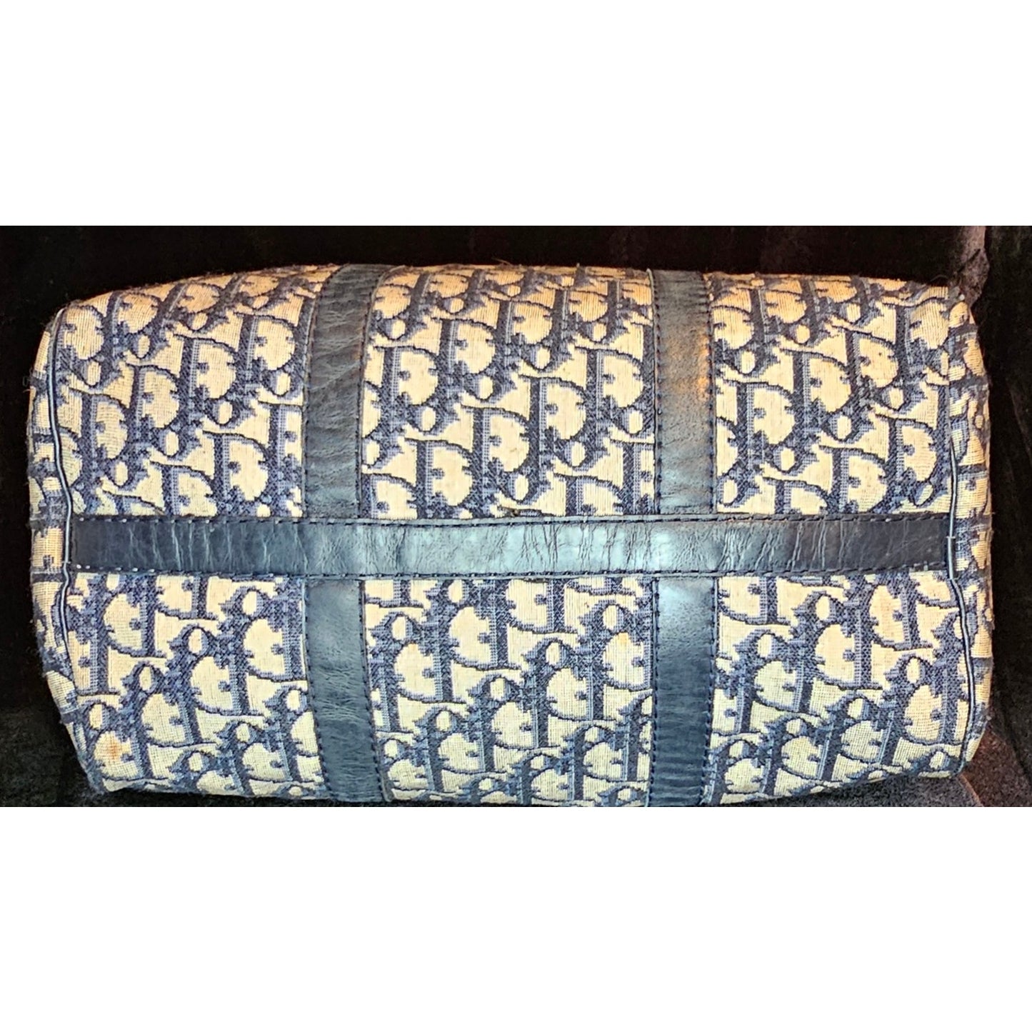 Christian Dior Vintage  Trotter Boston bag in navy blue canvas with leather trim