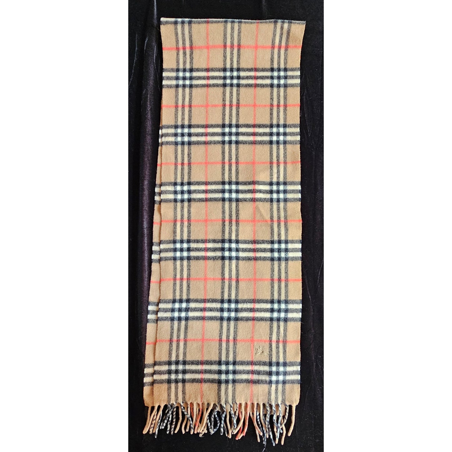 BURBERRYs of London 100% Cashmere Scarf Shawl Nova Check Beige Vintage Made in England