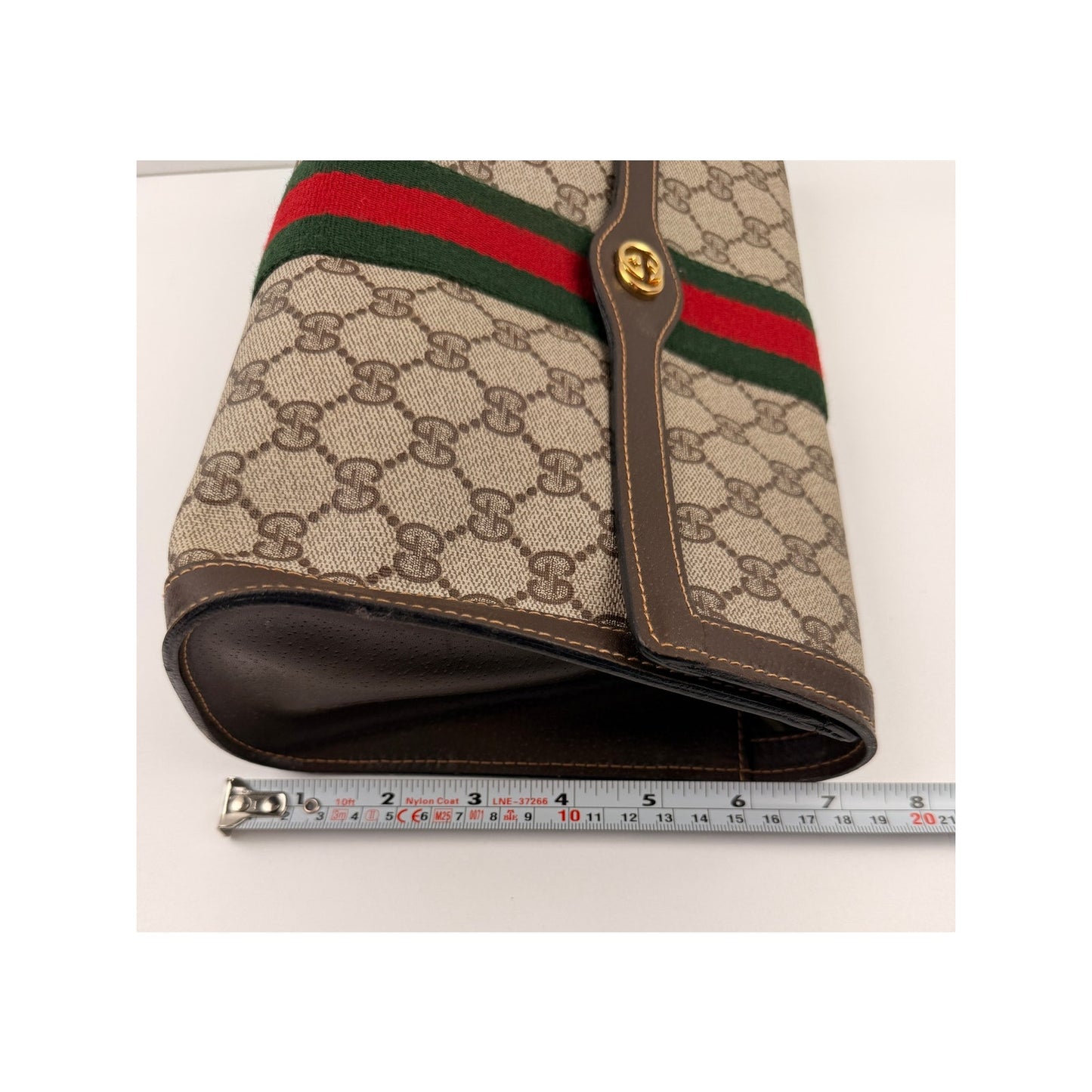 GUCCI Vintage GG Canvas Web Sherry Line Handbag Beige Red