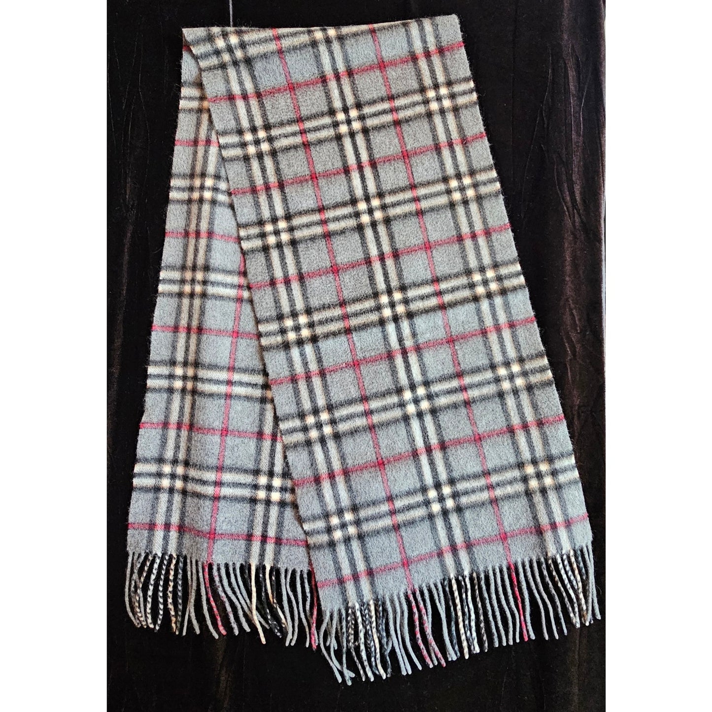 BURBERRYs of London 100% Cashmere Scarf Shawl Nova Check Grey Vintage Made in England