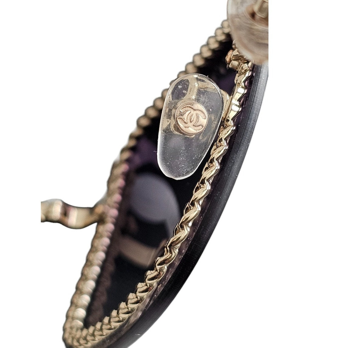 Chanel CH4244 square metal frame sunglasses with a detachable gold-tone chain and grey gradient lenses