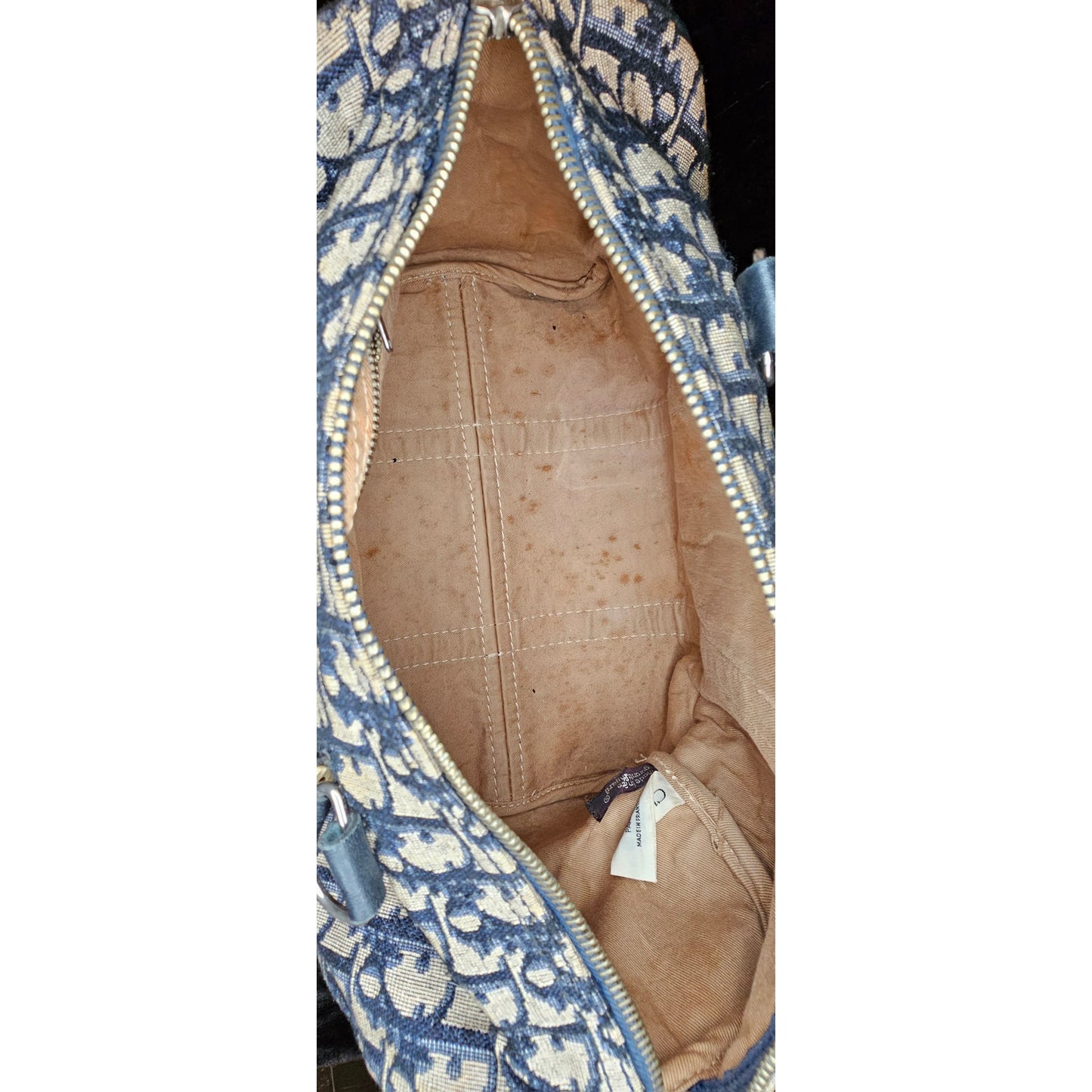 Christian Dior Vintage  Trotter Boston bag in navy blue canvas with leather trim