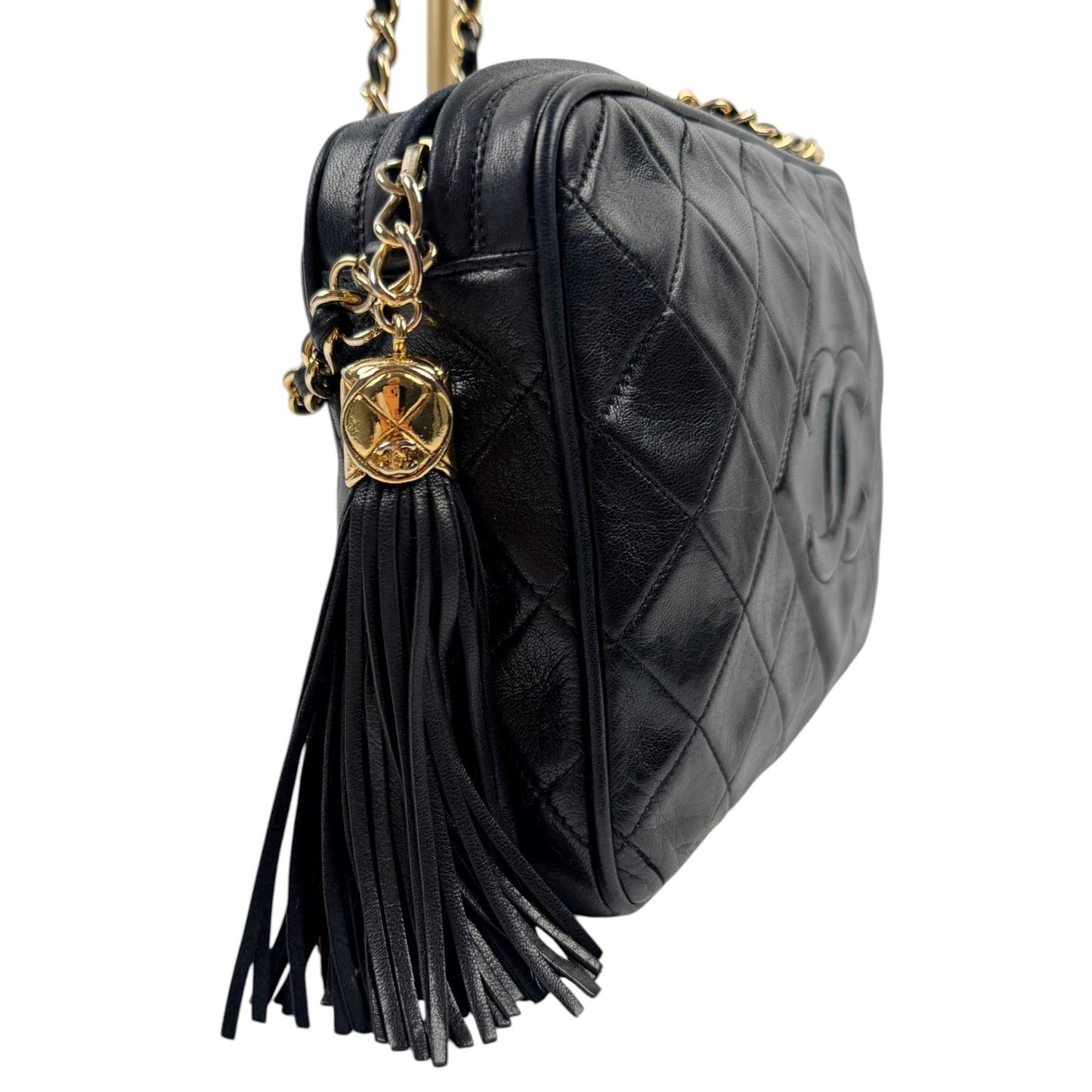 Chanel Black Quilted Leather Tassel Camera Bag