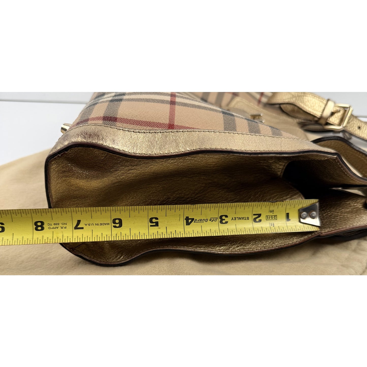 Burberry Burberry Haymarket Check Gold Coated Canvas Shoulder Bag