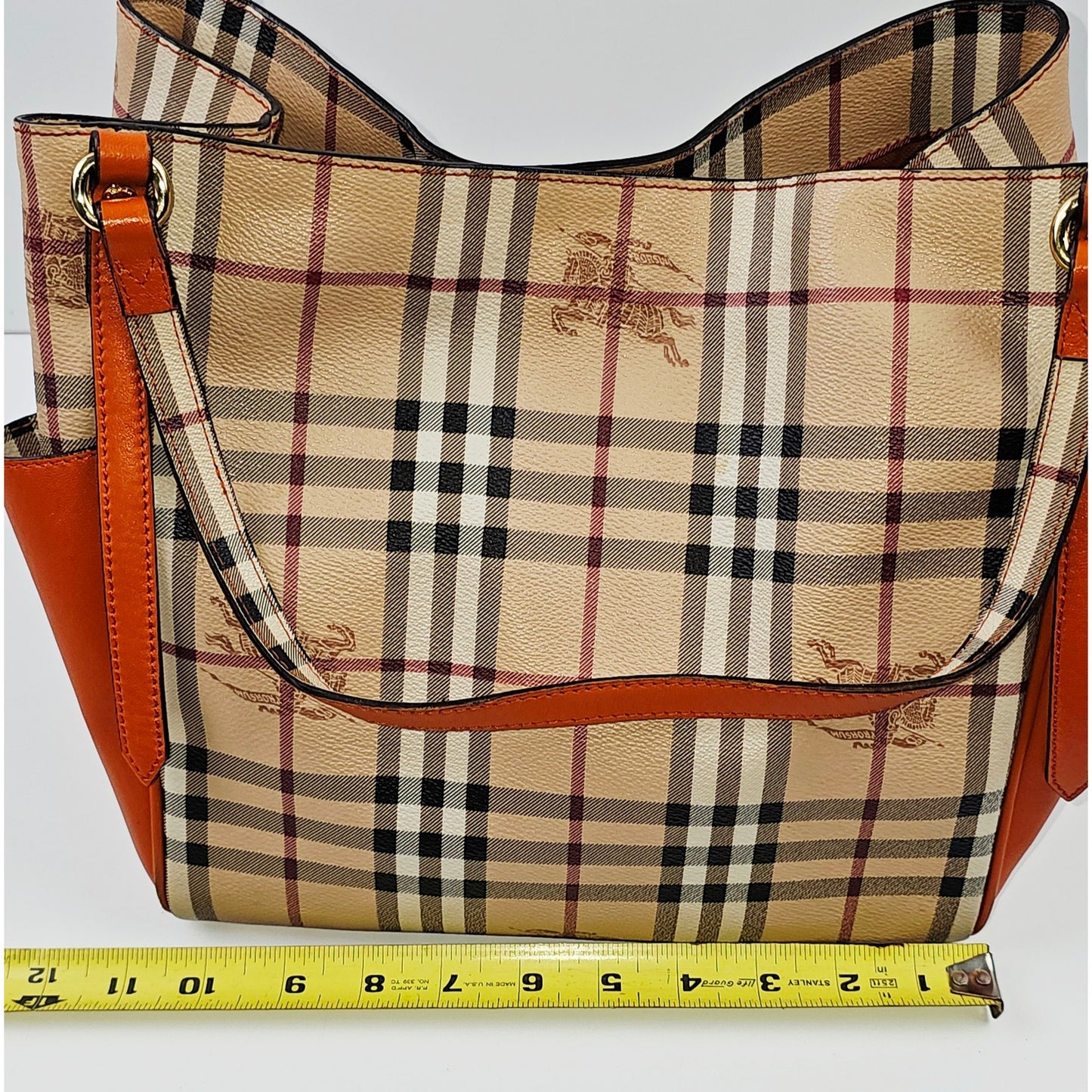 Burberry Orange Leather Haymarket Check Coated Canvas Canterbury Tote Bag