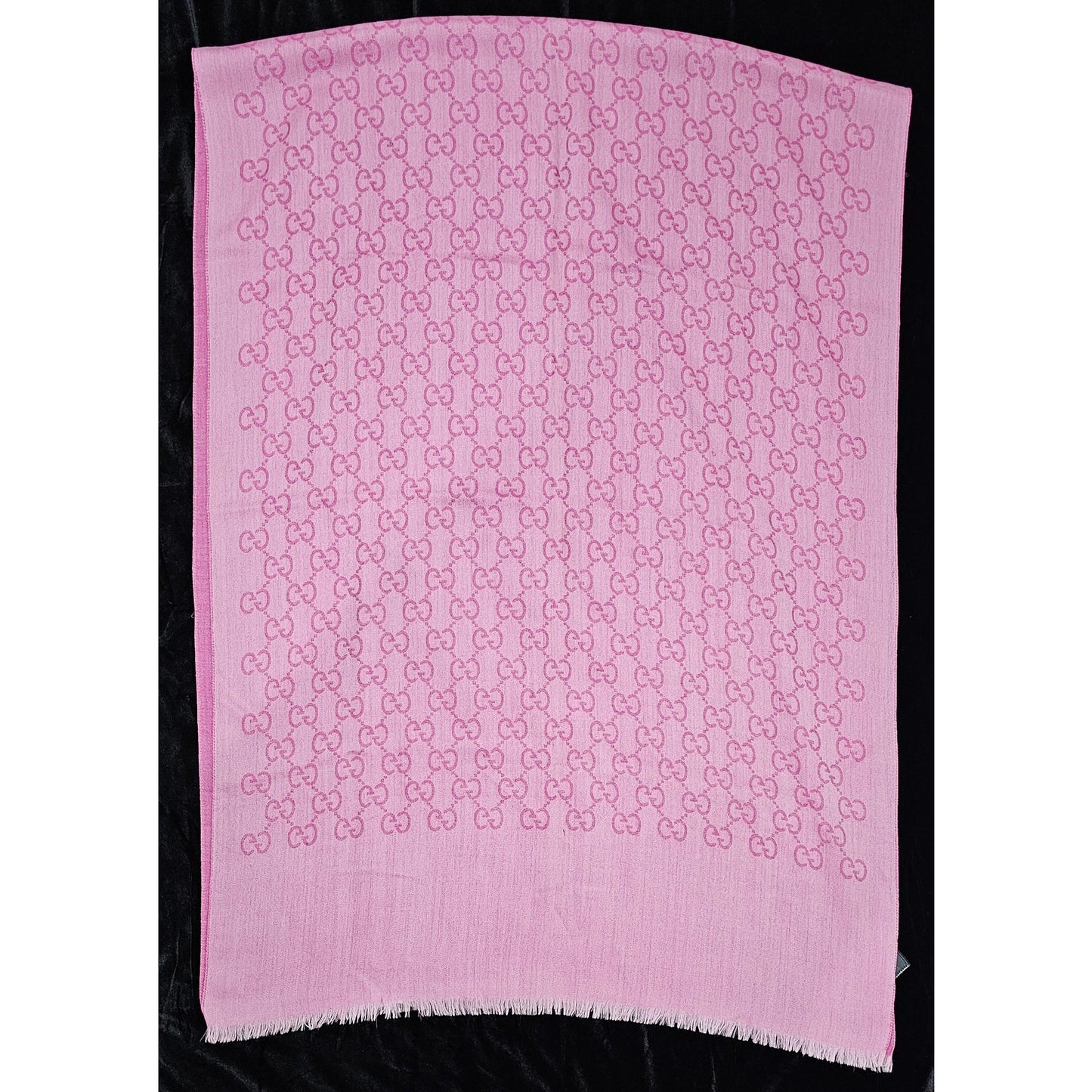 GUCCI Pink Jacquard Logo GG Wool Silk Scarf