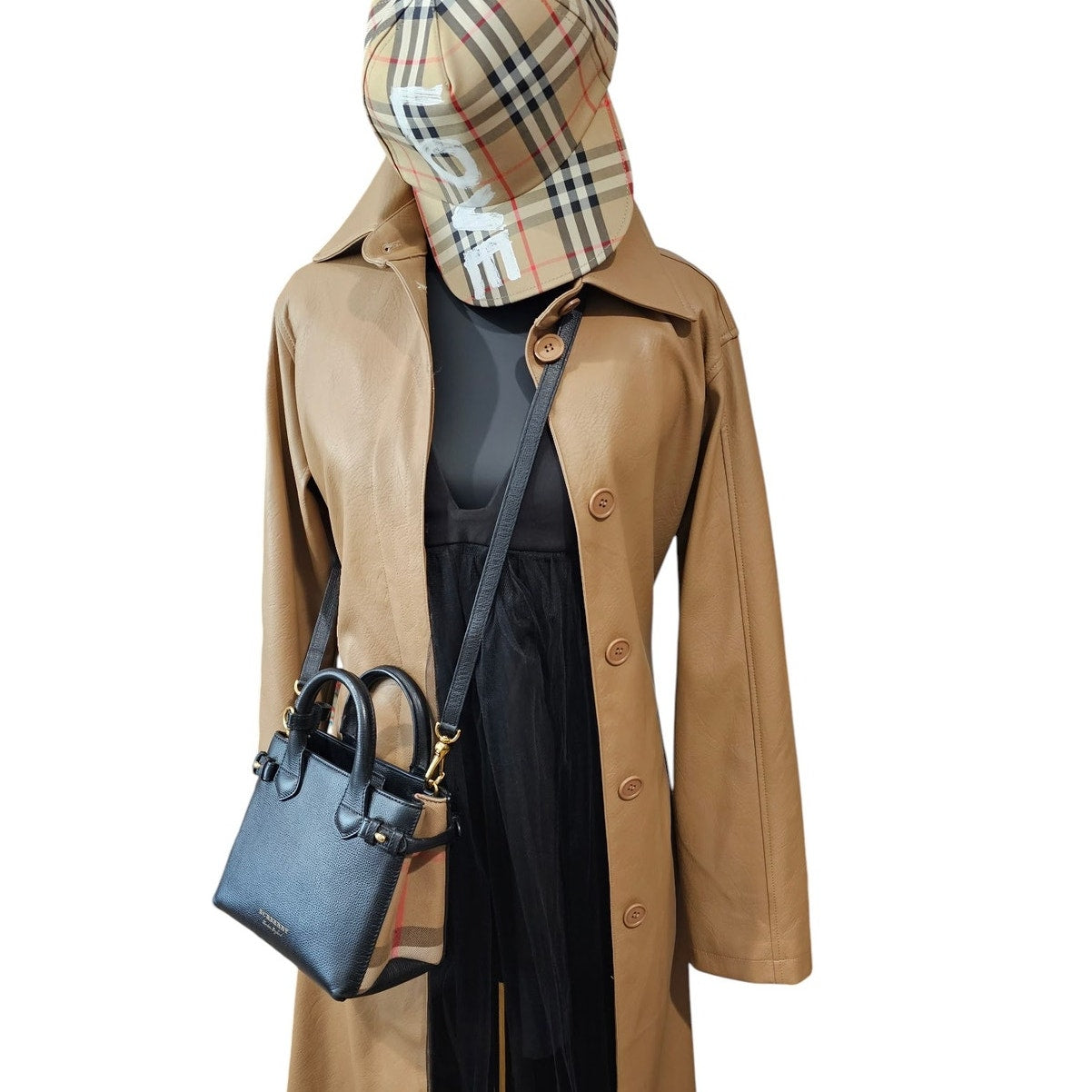 Burberry Banner Tote Leather and House Check Canvas Small