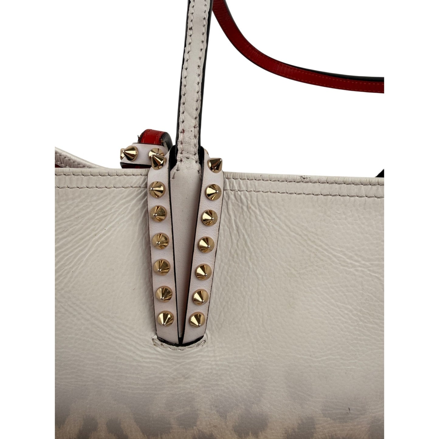 Christian Louboutin Calfskin Degrade Leopard Print Spikes East West Cabata Tote White Multi